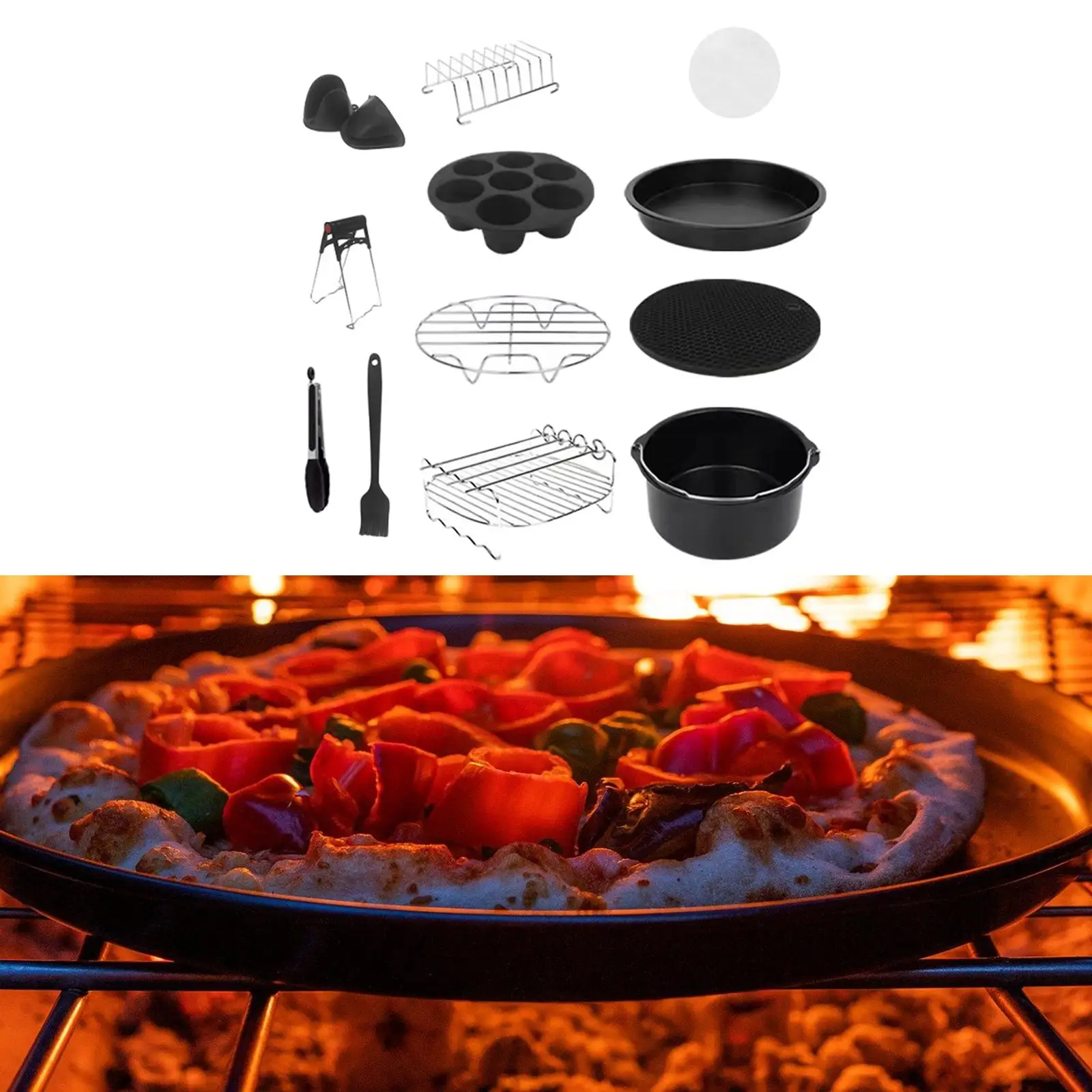 12Pcs Deep Fryer Accessories Pizza Pan Toast Rack Cake Cup Silicone Brush