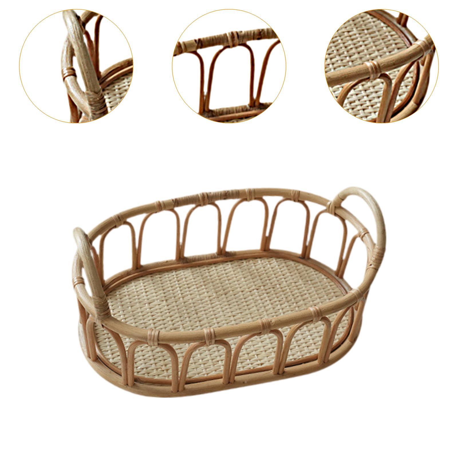 Rattan Basket Oval Shelf Decorative with Handles for Fruits Sundries Snacks