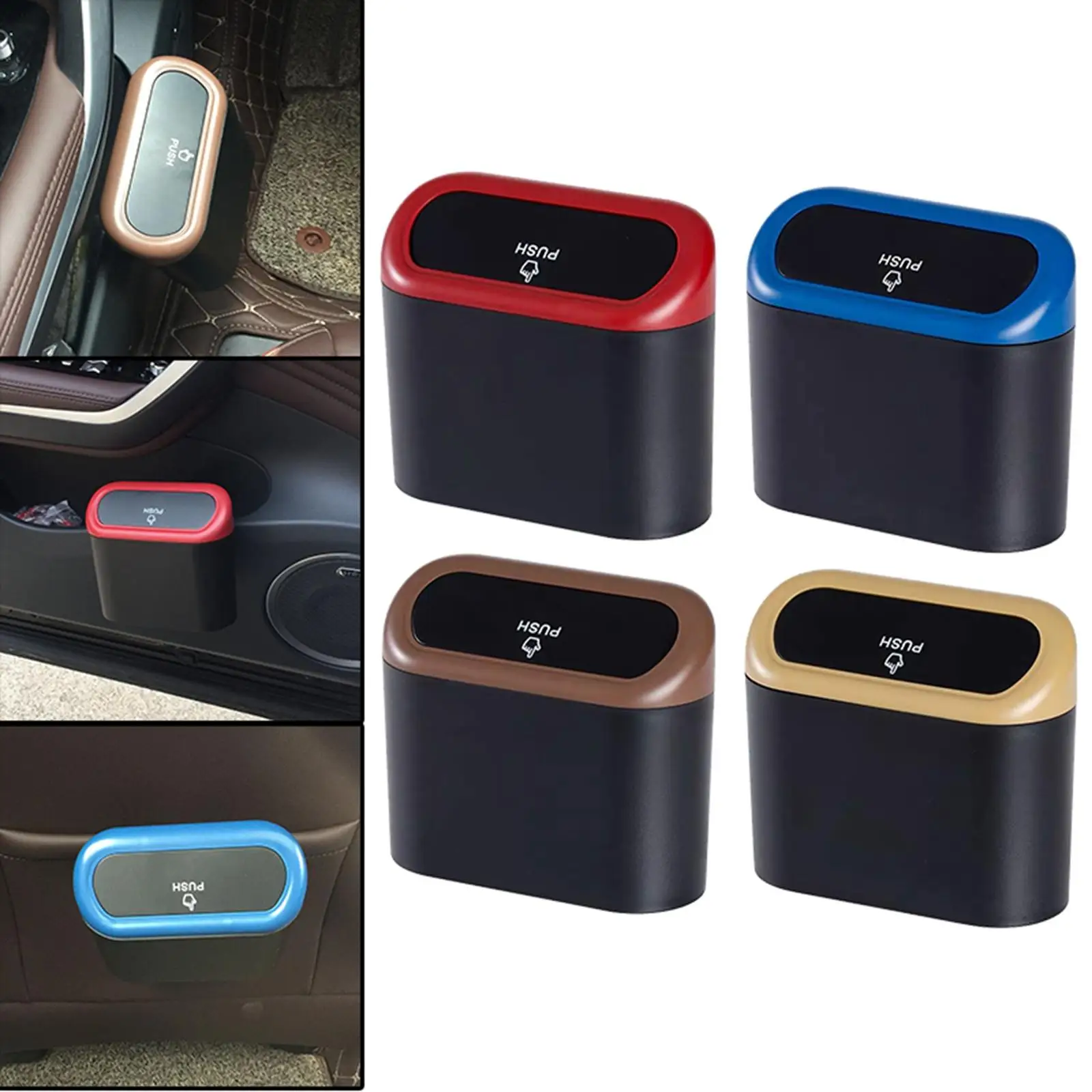 Car Trash Can with Lid, Waster Container Portable Hanging Plastic Pressing Trash Bin Fits for    Holder