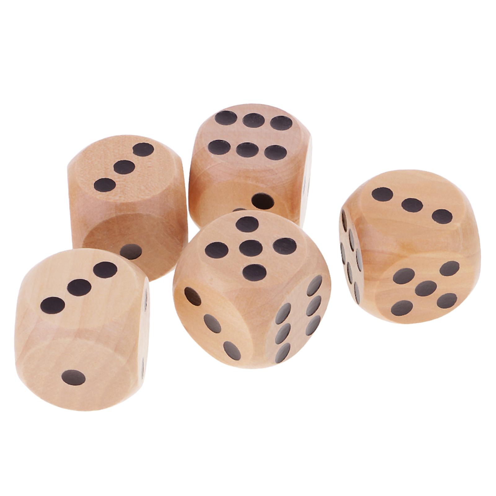 Pack of 5 pcs 6 Sided Large Wooden Dice Game Supplies 30mm for Dungeons & Dragons TRPG Board Games Drinking Gambling Dice