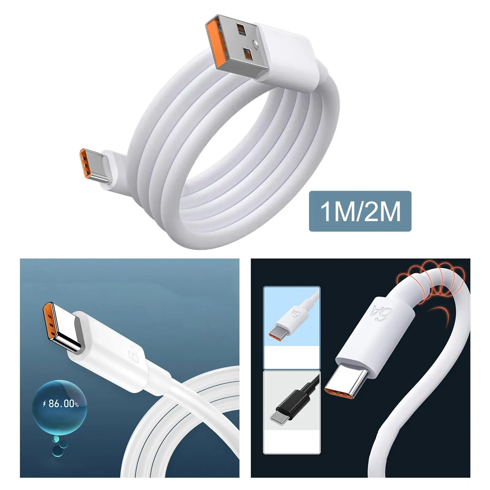 66W Type C Fast Charger Cable Fast Charging Data Cable Smart IC Chip 6A Data Line for Cellphone Dormitory Indoor Outdoor Home
