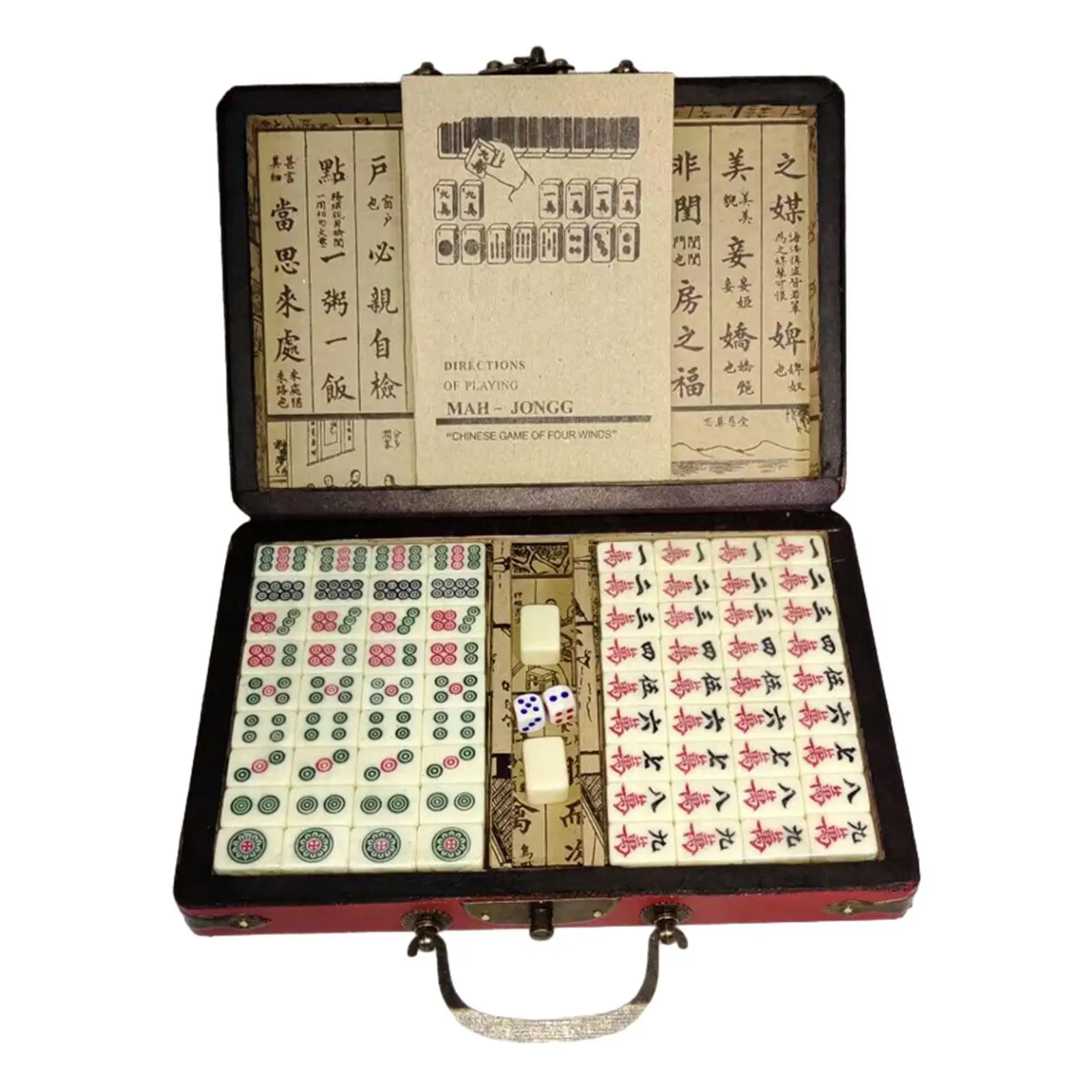 Traditional Chinese Mahjong with Carrying Case Tiles Game Entertainment Portable Travel Mini Mahjong for Travel Party Home