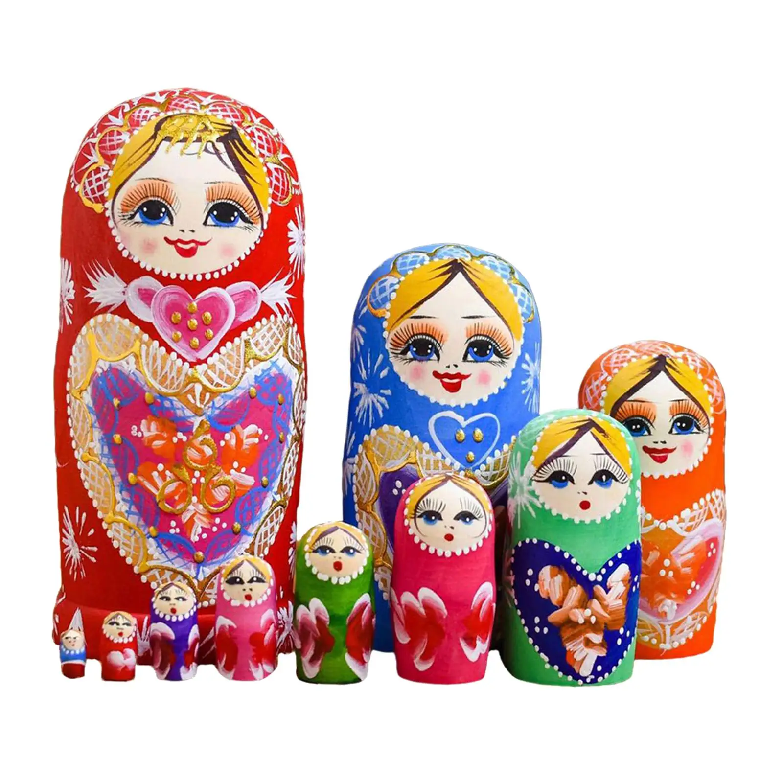 10pcs Chinese  Wooden Russian Nesting Dolls Kit Matryoshka Toy