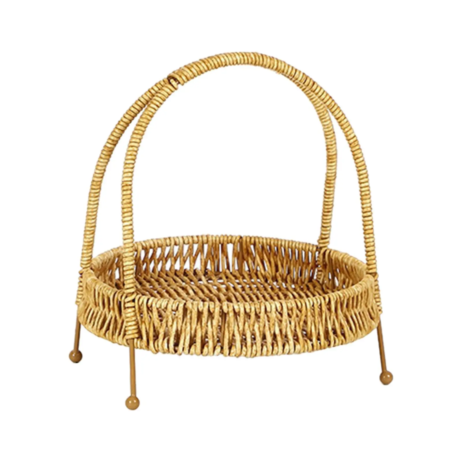 Multipurpose Imitation Rattan Basket Woven Storage Basket Tabletop Food Fruit Basket with Handle for Desktop Outdoor Camping