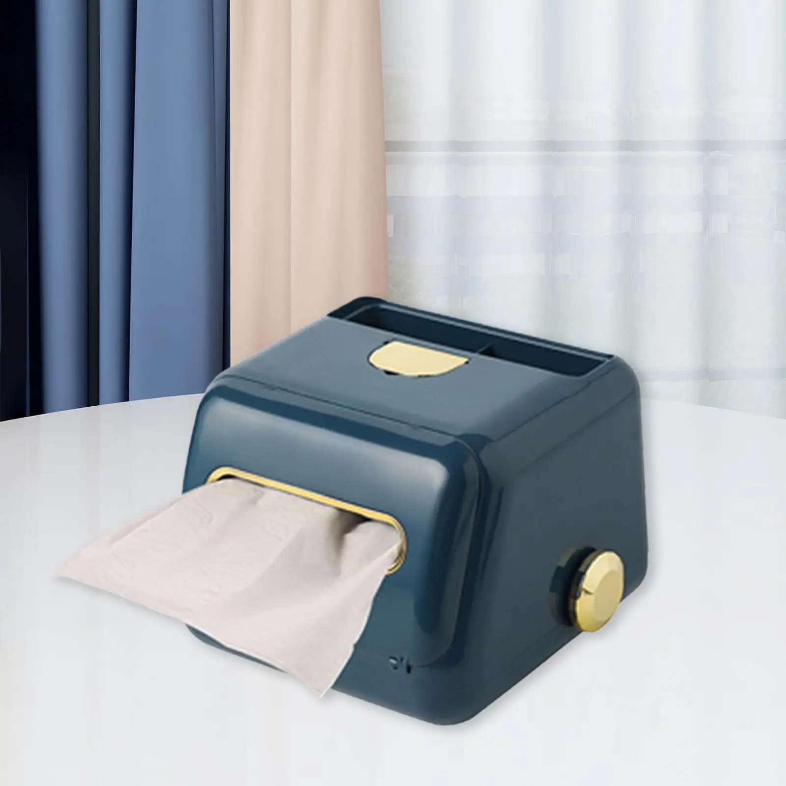 Multifunctional Tissue Box Holder Desk Organizer Tissue Dispenser with Spring Tissue Cover for Restaurant Office Hotel Kitchen