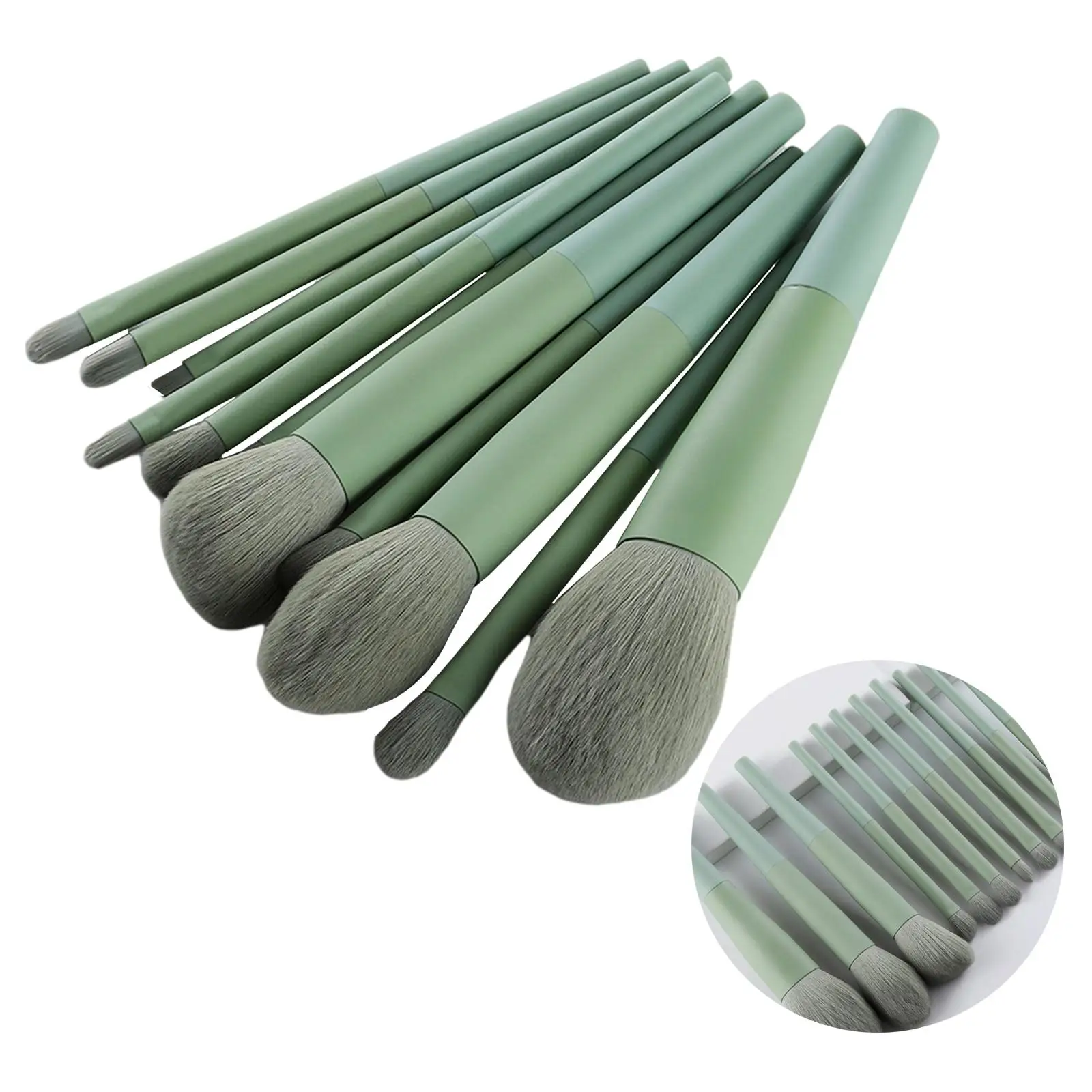 11 Pieces Green Foundation Eyeshadow Makeup Brushes Set with PU Storage Bag