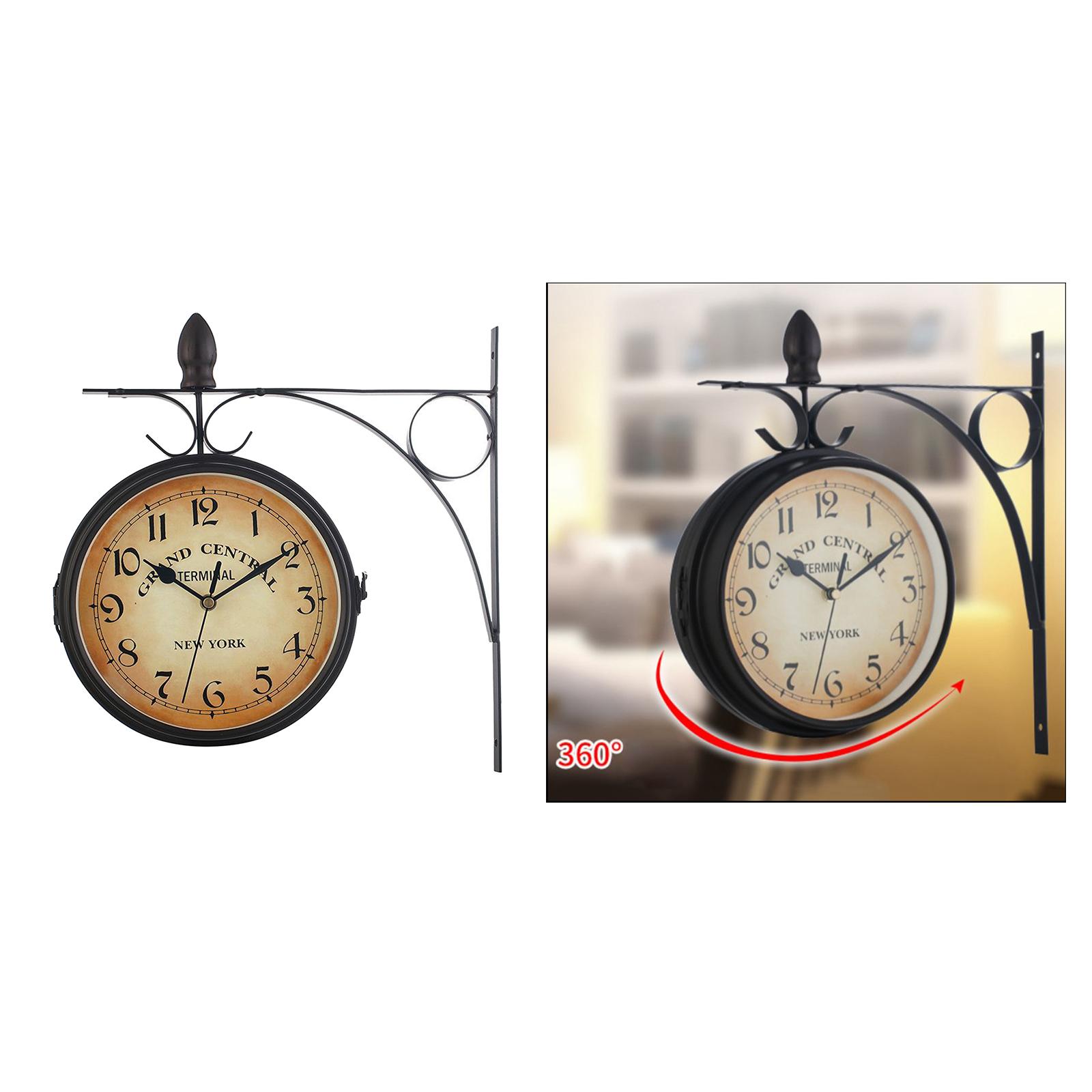 Double Sided Garden Outdoor Wall Clock Iron Hanging Wall Mount Clock Vintage