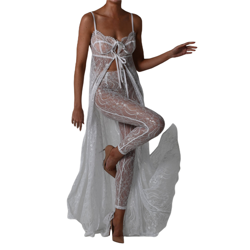 Women Beach Dresses Summer Solid Color See Through Spaghetti Strap Sleeveless Lace Long Dresses Bikini Cover Up