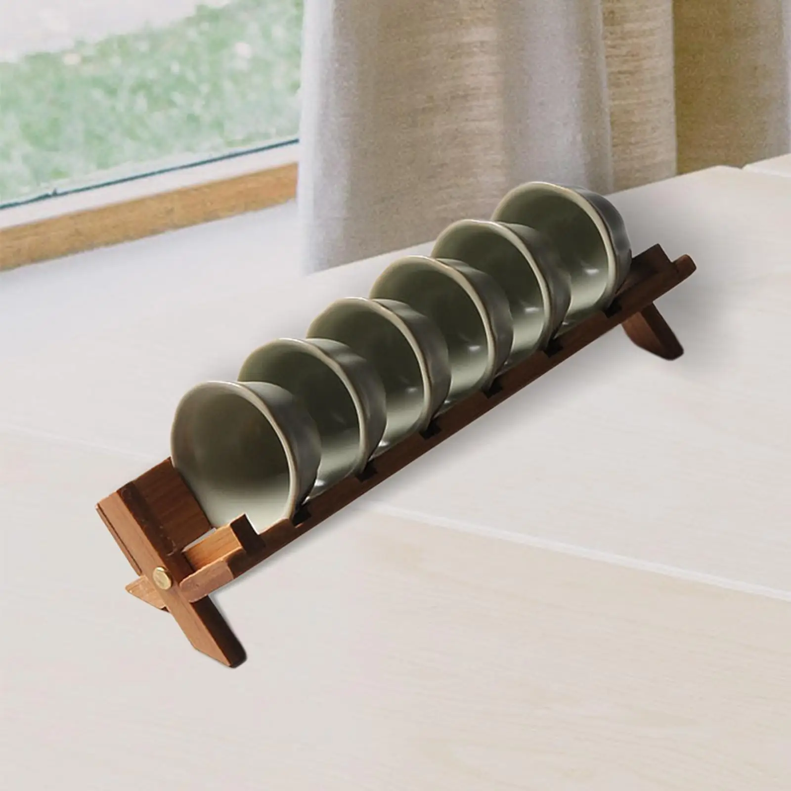 Foldable Bamboo Tea Cup Holder Fitments Crafts for Home Office Tea House