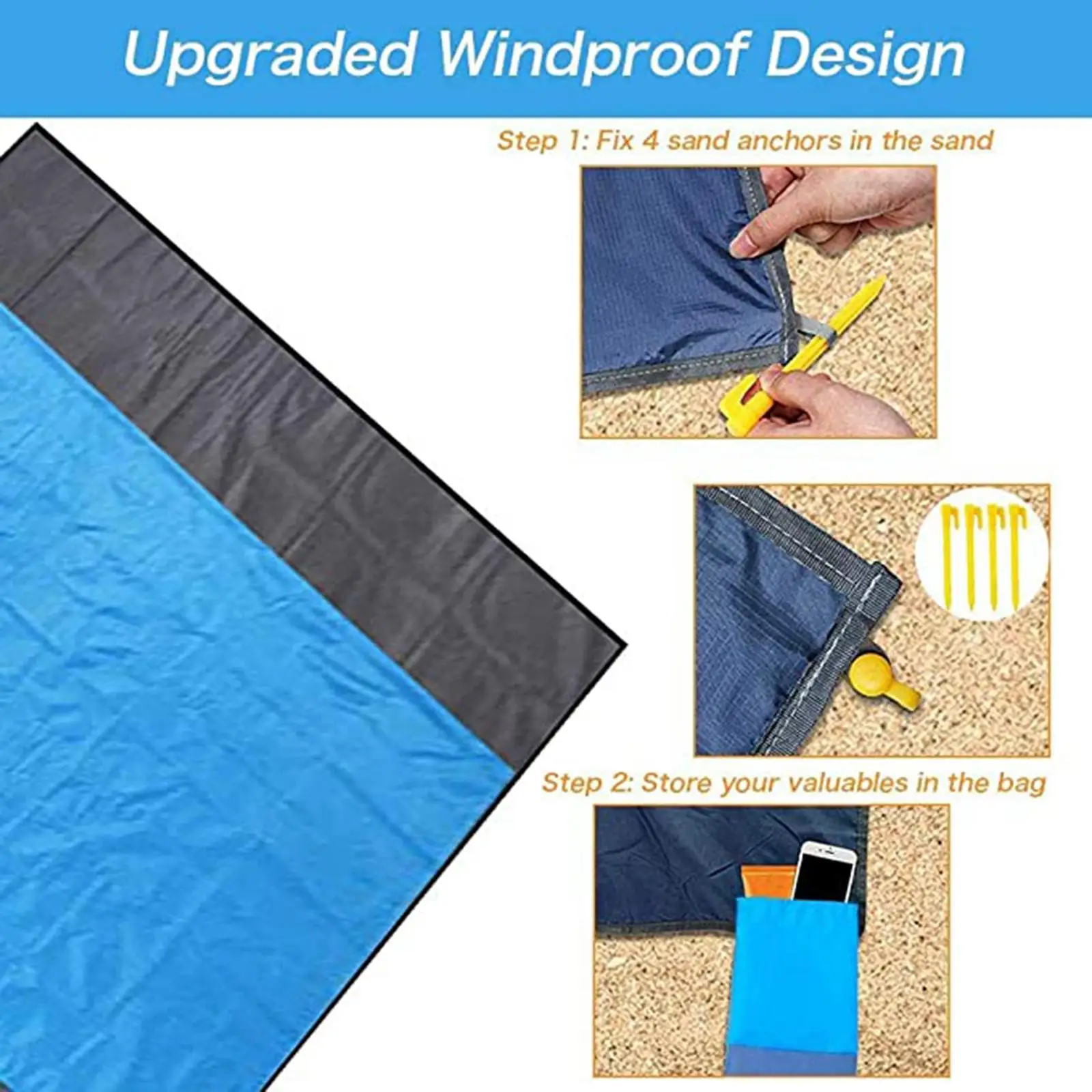 2x2.1m Waterproof Pocket Beach Blanket Folding Camping Mat Mattress Portable Lightweight Mat Outdoor Picnic Mat Sand Beach Mat