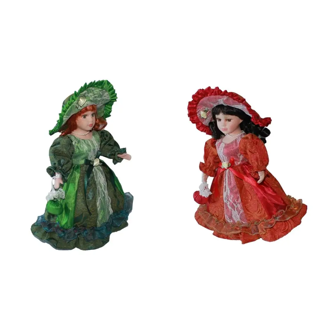 12 inch Elegant Porcelain  Miniatures,  Girl   Hair, Hat, Handbag, Shoes, Dress and Display Stand