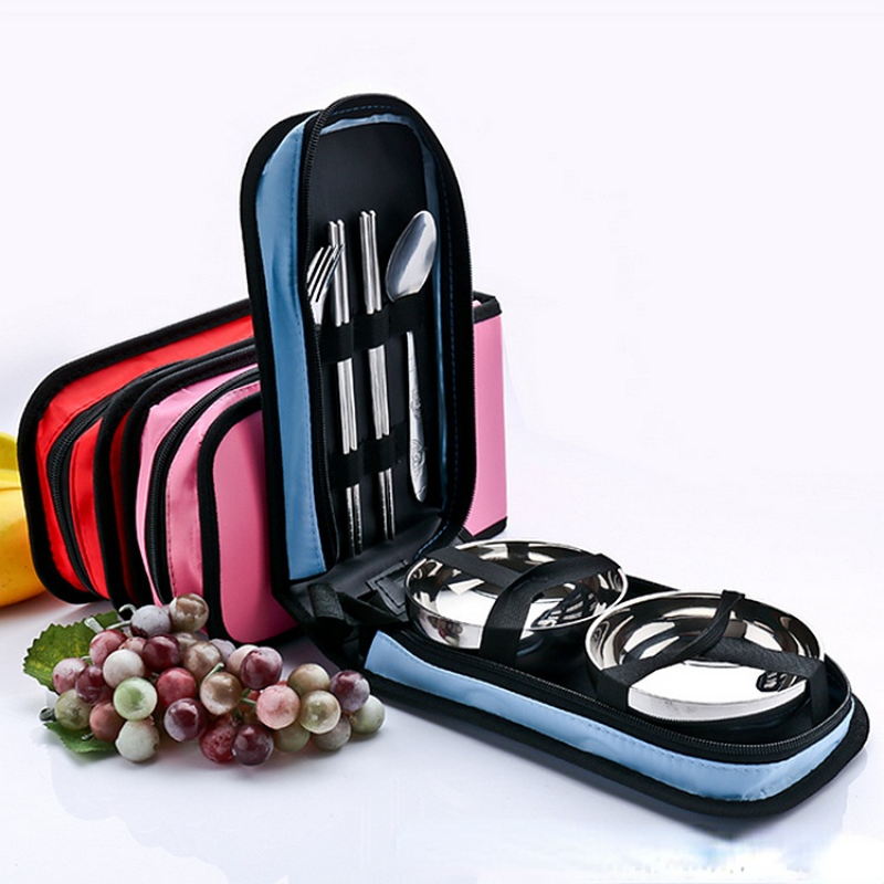 Description Picture 3 of itemPortable Double Bowl Tableware Set, Outdoor Picnic Travel Spoon Bowls, Chopstick, Reusable Cutlery, Flatware Kits for Camping