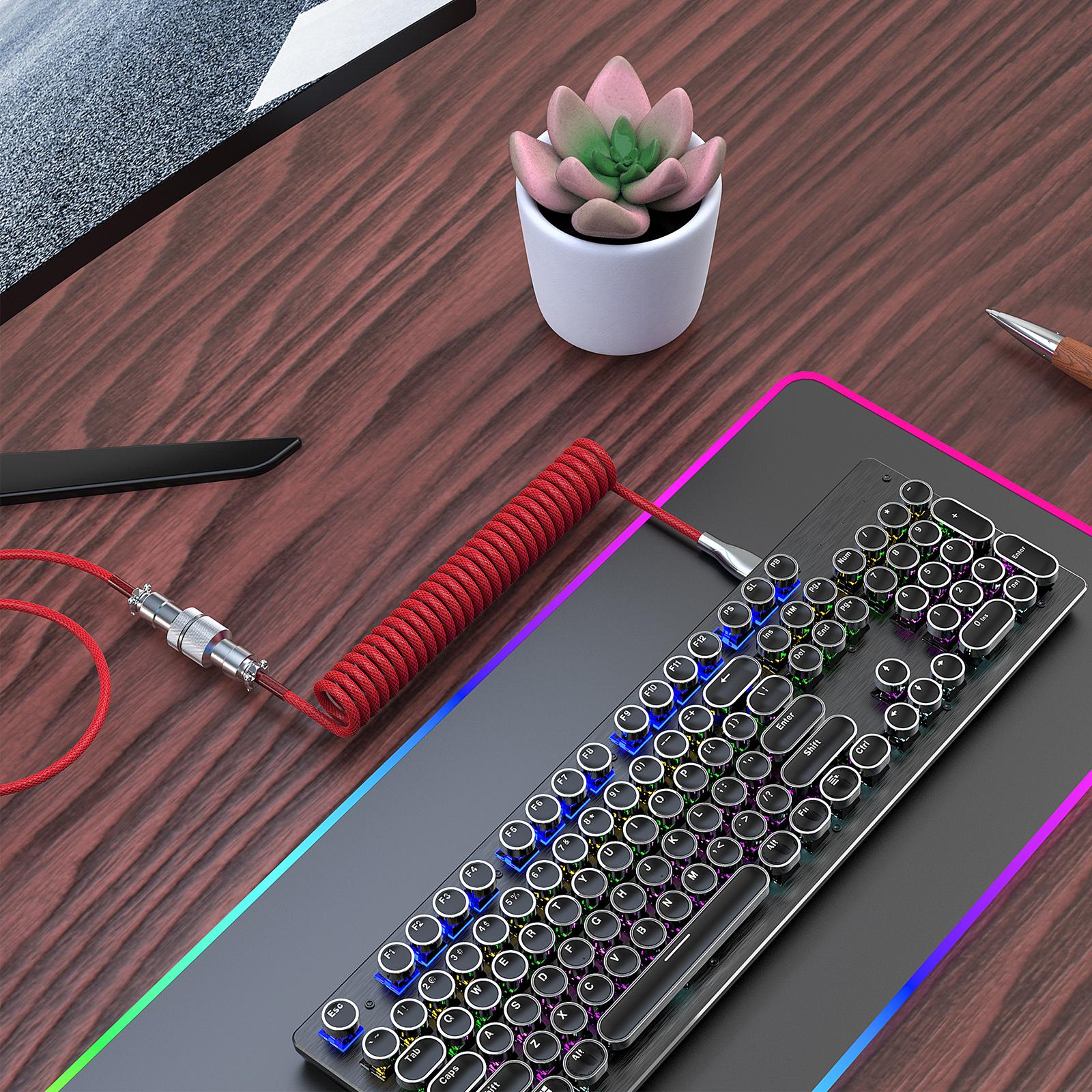 1.8M Coiled Type C USB Cable with Detachable Aviation Connector Stretchable Braided Wire Line for Gaming Keyboard Spring Line