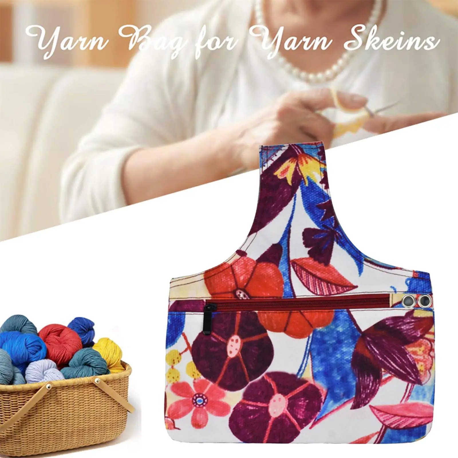 Yarn Storage Knitting Bag Women Mom Travel Yarn Storage Organizer Tote Bag Portable for Crochet Hook & Knitting Needles Yarn