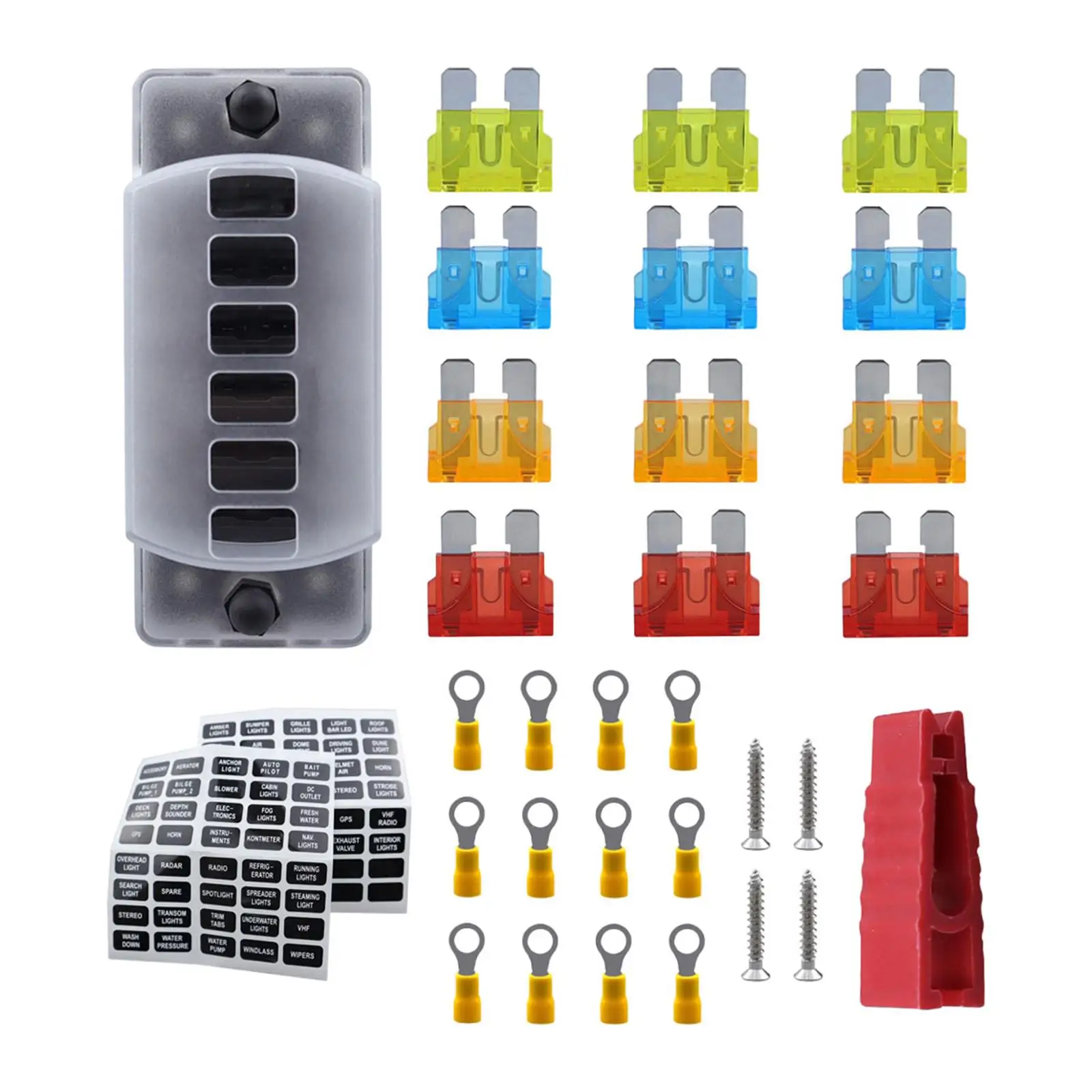 6 Way Fuse Block Waterproof Protection Cover Fuse Box for SUV Yacht Car