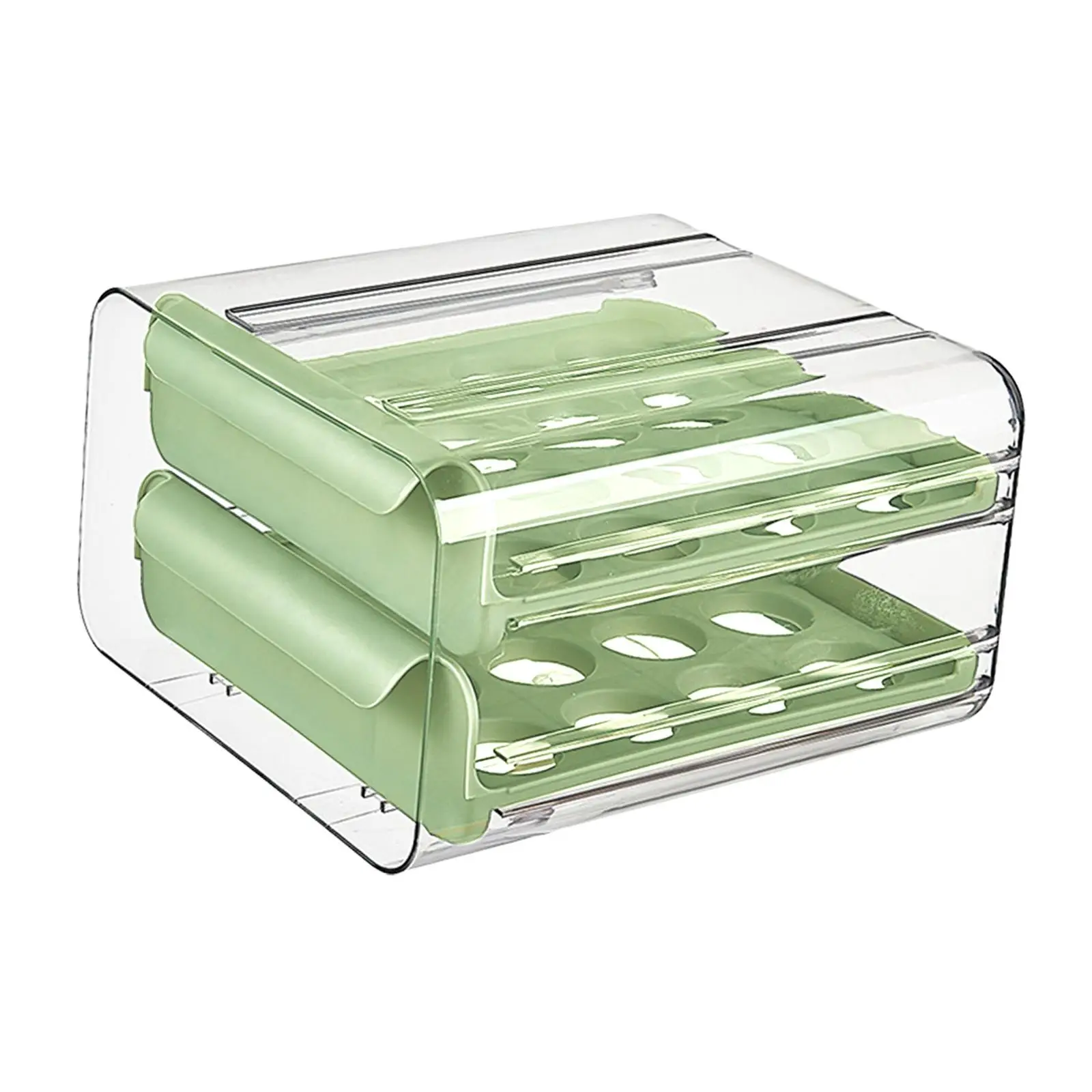 2 Layer Egg Holder Durable with Handles Space Saving Transparent Reusable Large Capacity Drawer Egg FStorage Box for Pantry