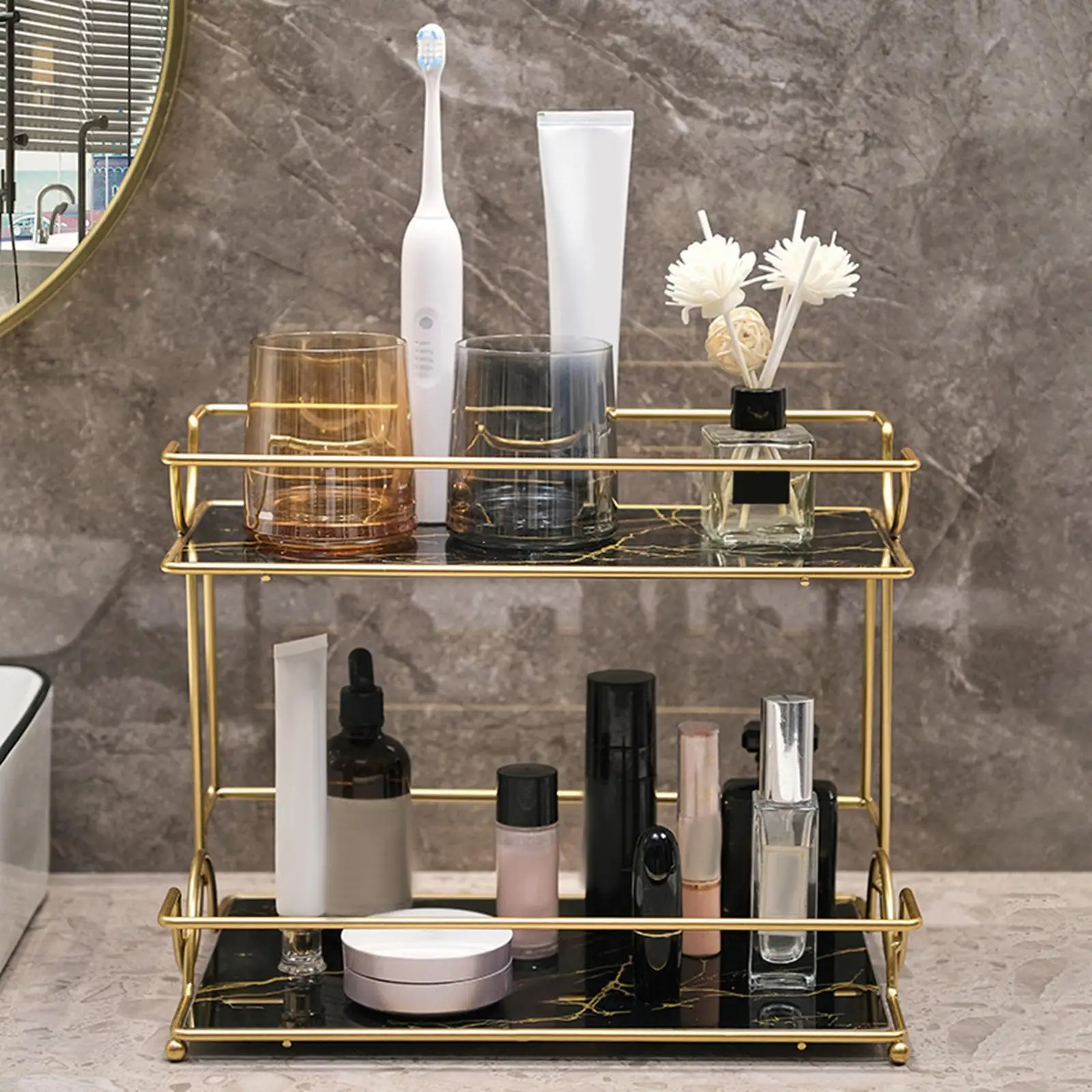 Creative Cosmetic Storage Holder Iron 2 Tier for Toiletries Makeup Bathroom