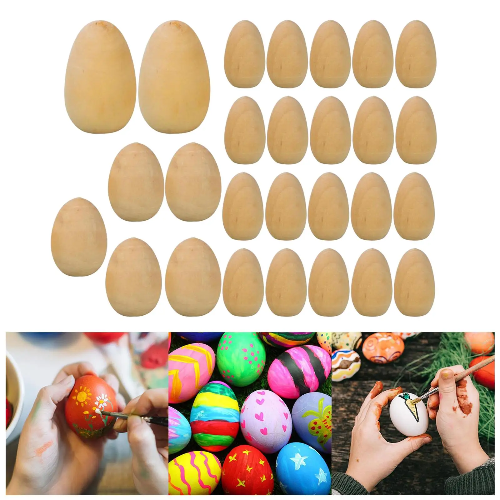 27 Pieces Wooden Blank Eggs Fake Eggs Unfinished Wood Eggs with Flat Bottom for DIY Easter Holiday Craft Ornament