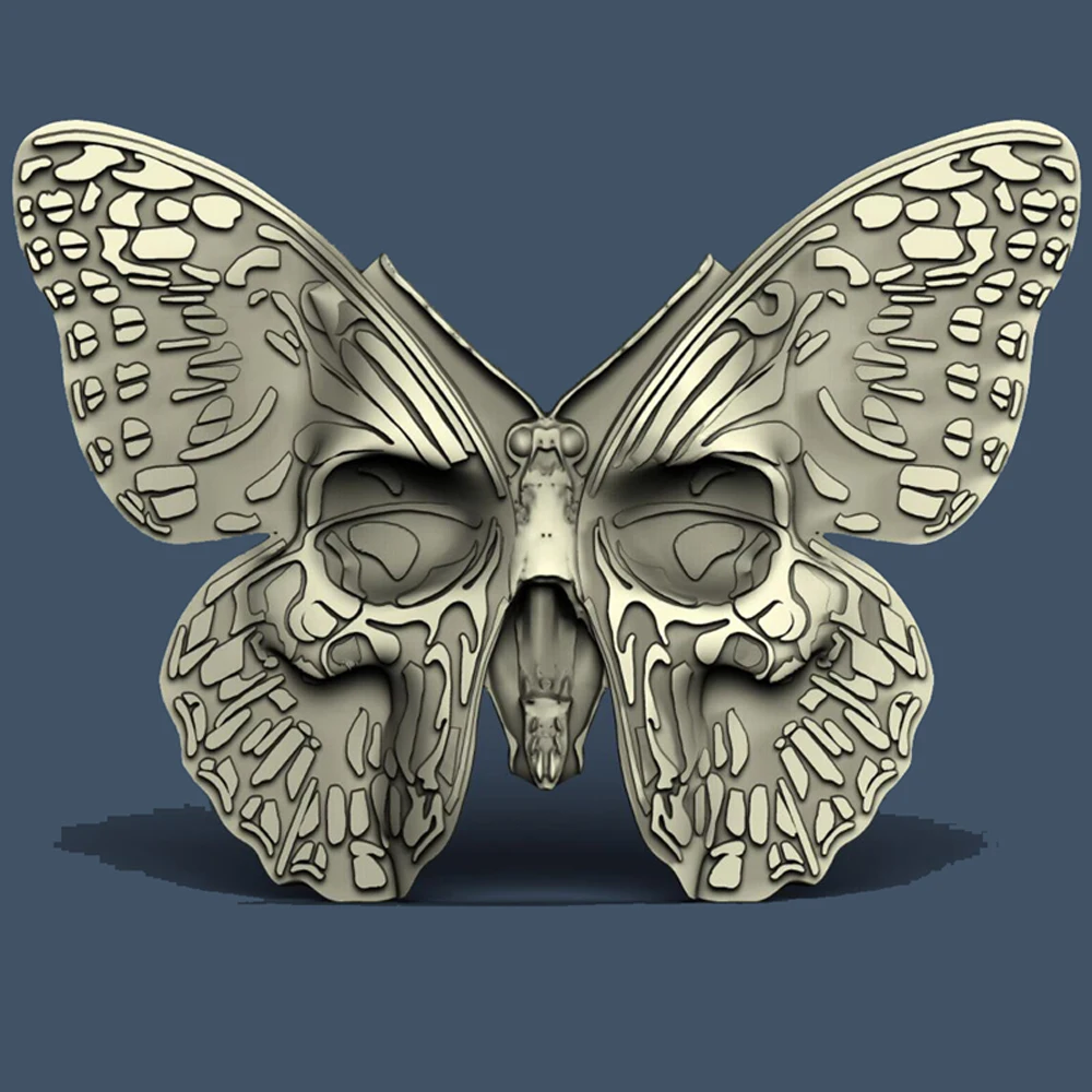 Butterfly Skull Face Wings 3D STL Model for CNC Router Engraving & 3D Printing Relief Support ZBrush Artcam Aspire Cut3D best woodworking bench