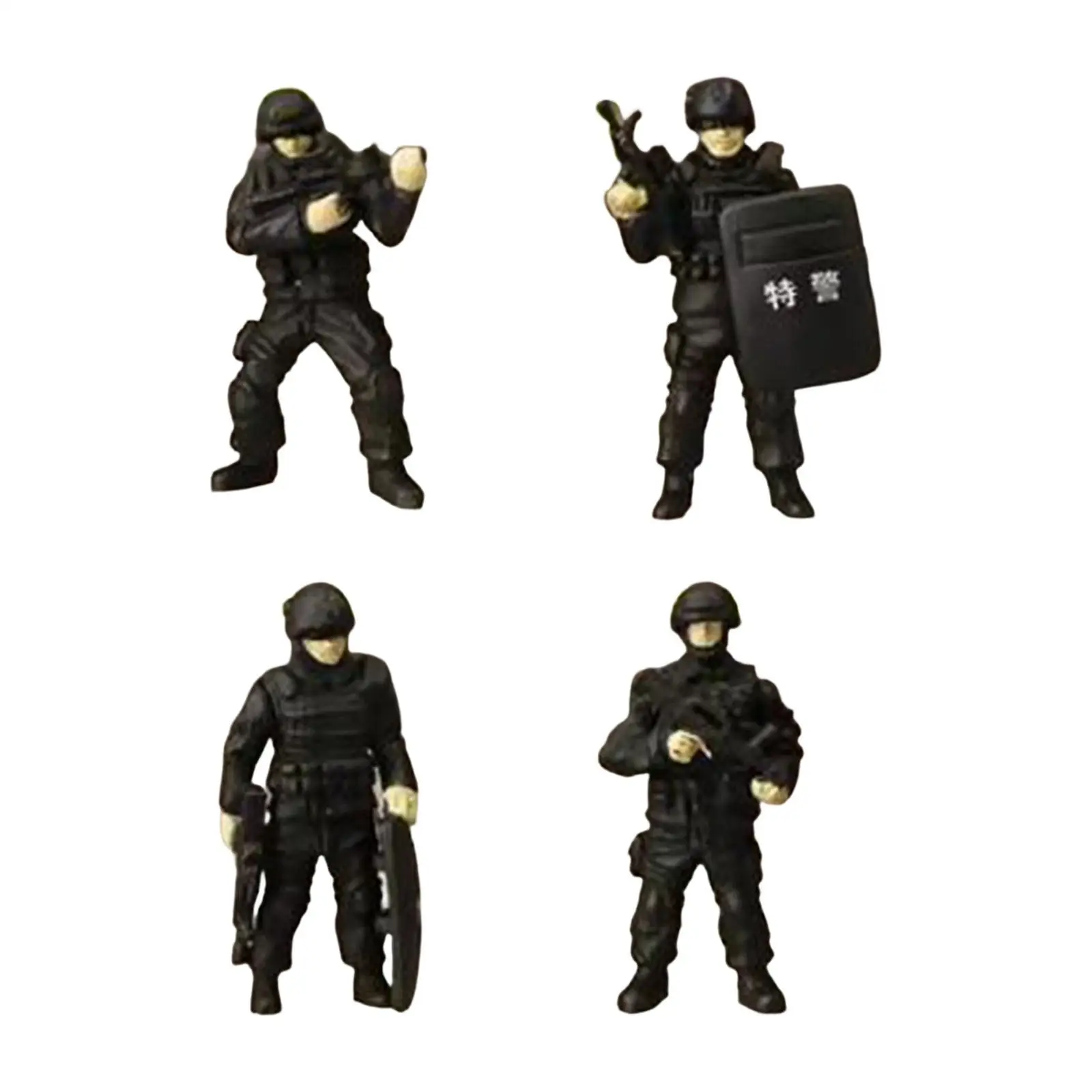 4Pcs 1/64 Miniature Figure Special Forces Model Figures Different Poses Diorama Model for Desktop Ornament DIY Projects S Gauge