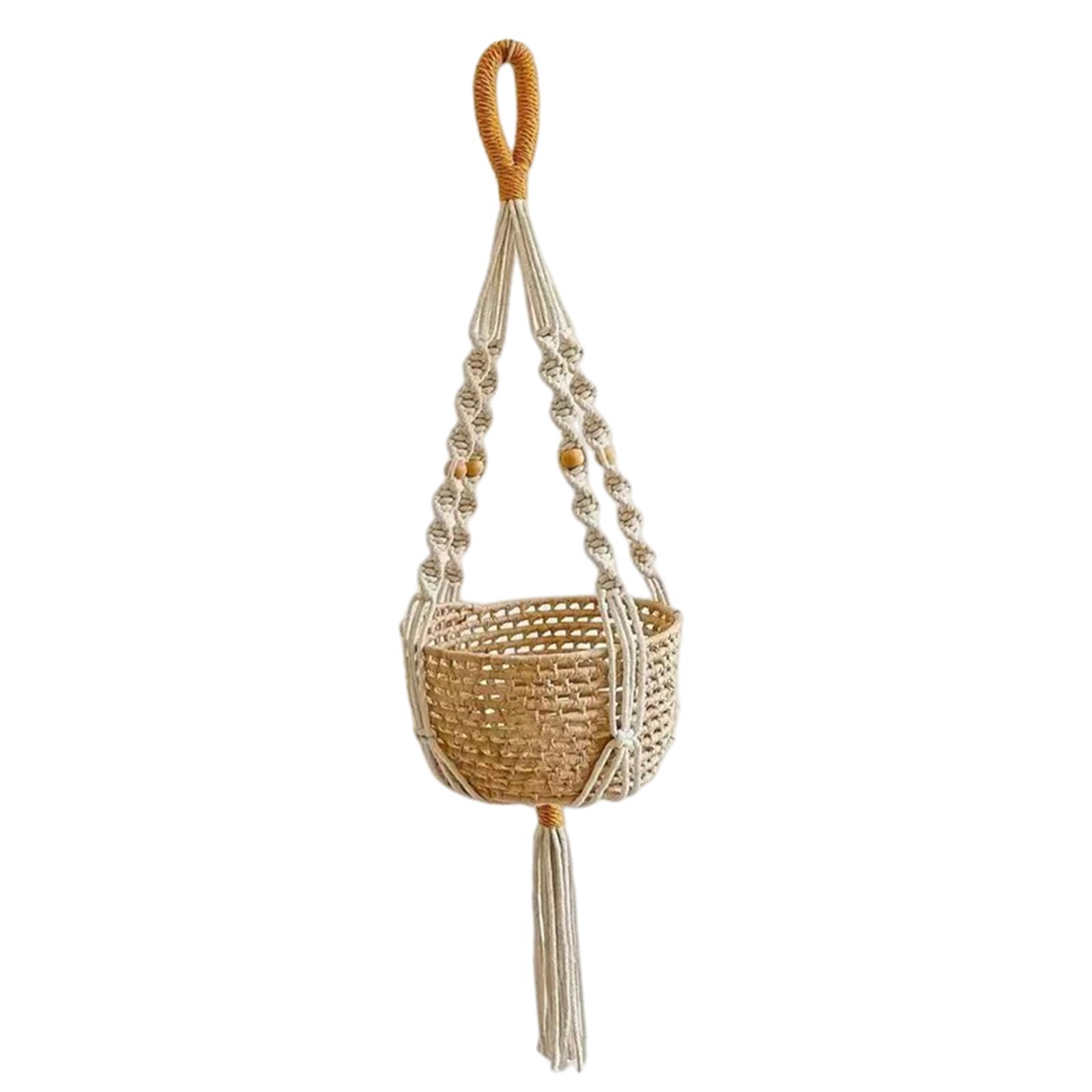 Plant Macrame Hanger Cotton Rope Boho String Bag Plant Holder Hanging Plant Pot Basket for Porch Window Ceiling Kitchen Patio