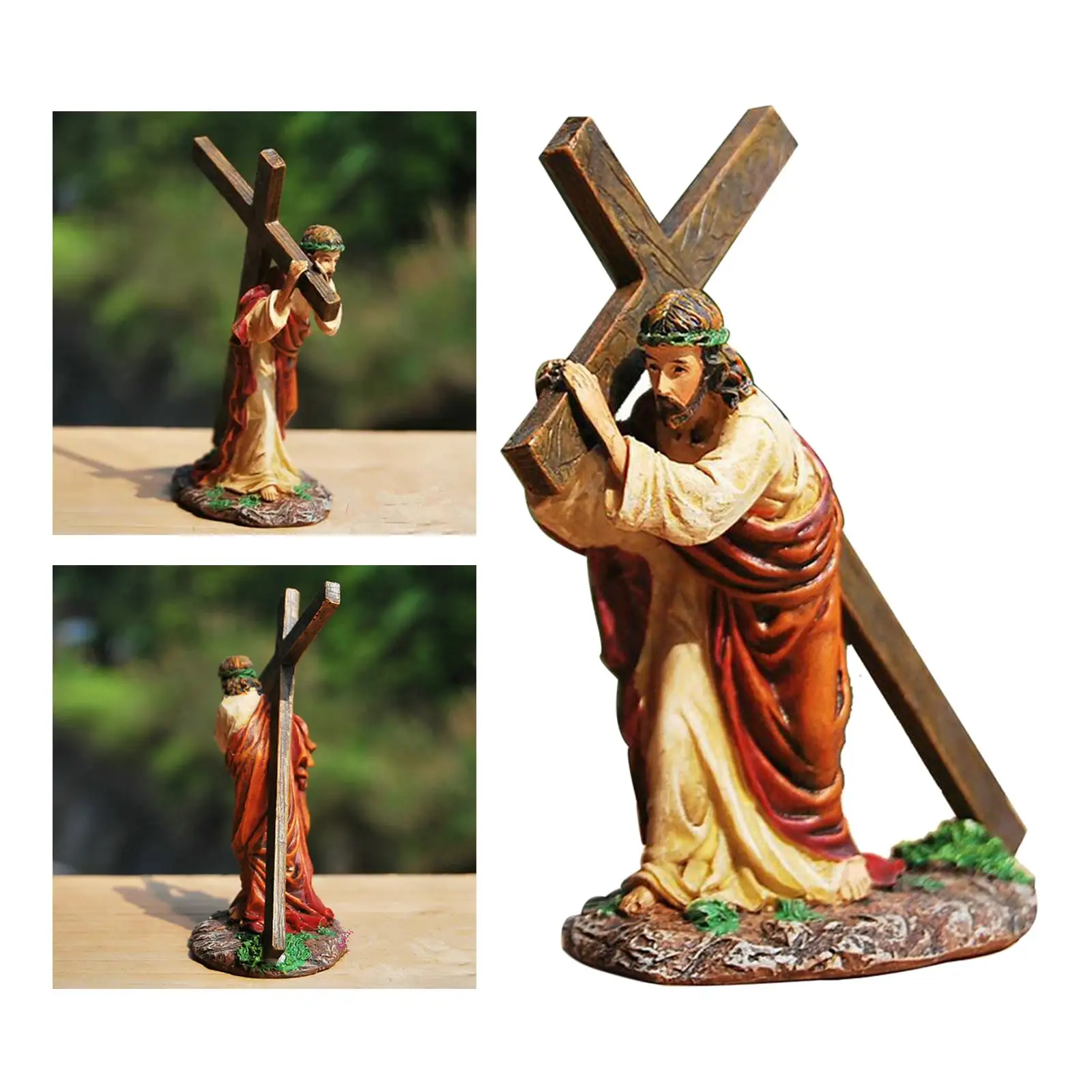 Statue Cross Figurine Christ Holy Decor Sculpture Tabletop Collection