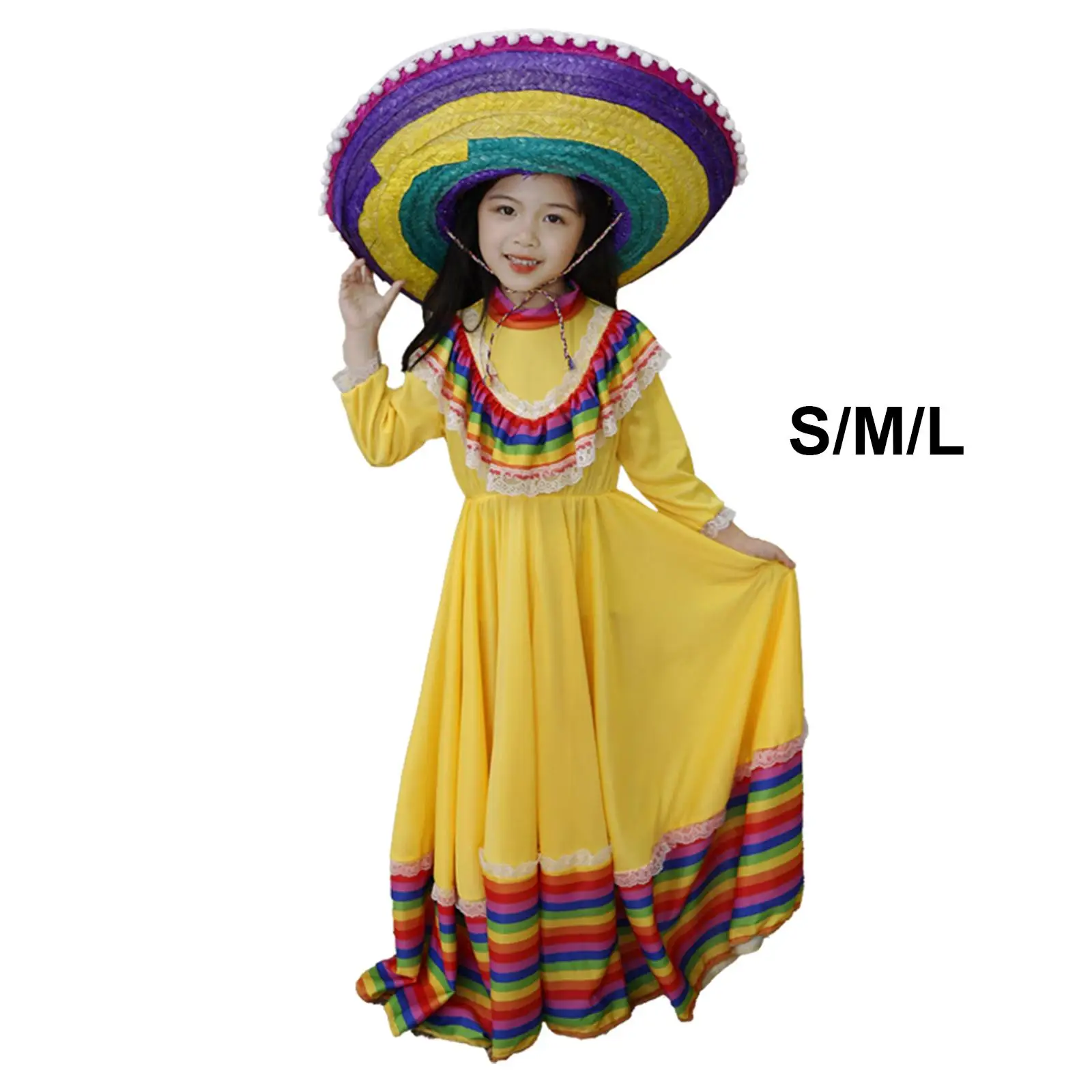 Girls Mexican Dress Outfit Costume for Carnival Children`s Day Halloween