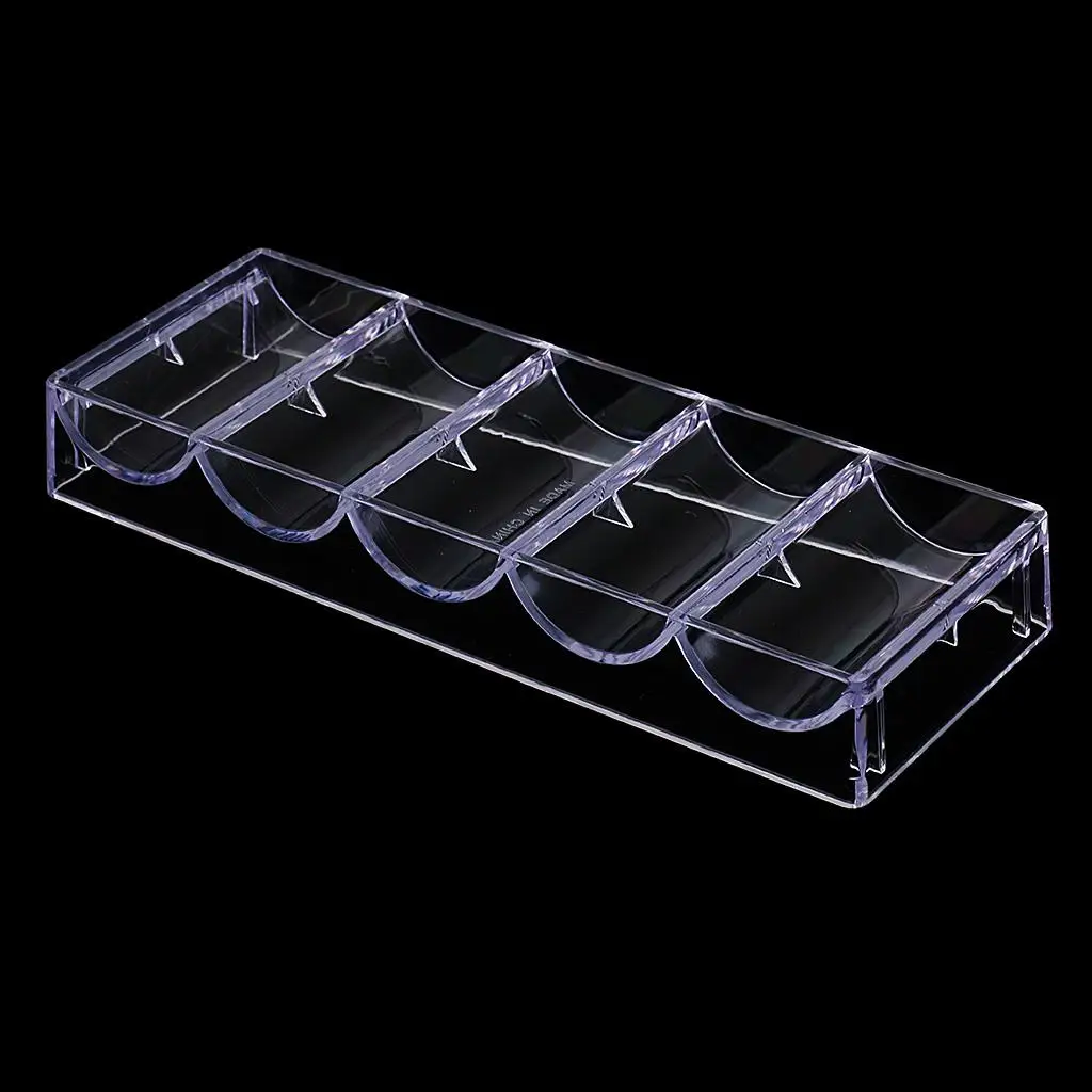 Professional Casino Game Accessory Transparent Poker Chip Tray 5 Rows/100 Chips Container Holder Storage Case