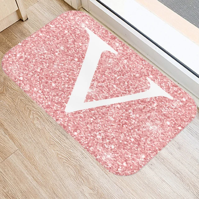 Pink Spot Letter Pattern Bath Kitchen Entrance Door Mat Coral Velvet Carpet  Doormat Indoor Floor Mats