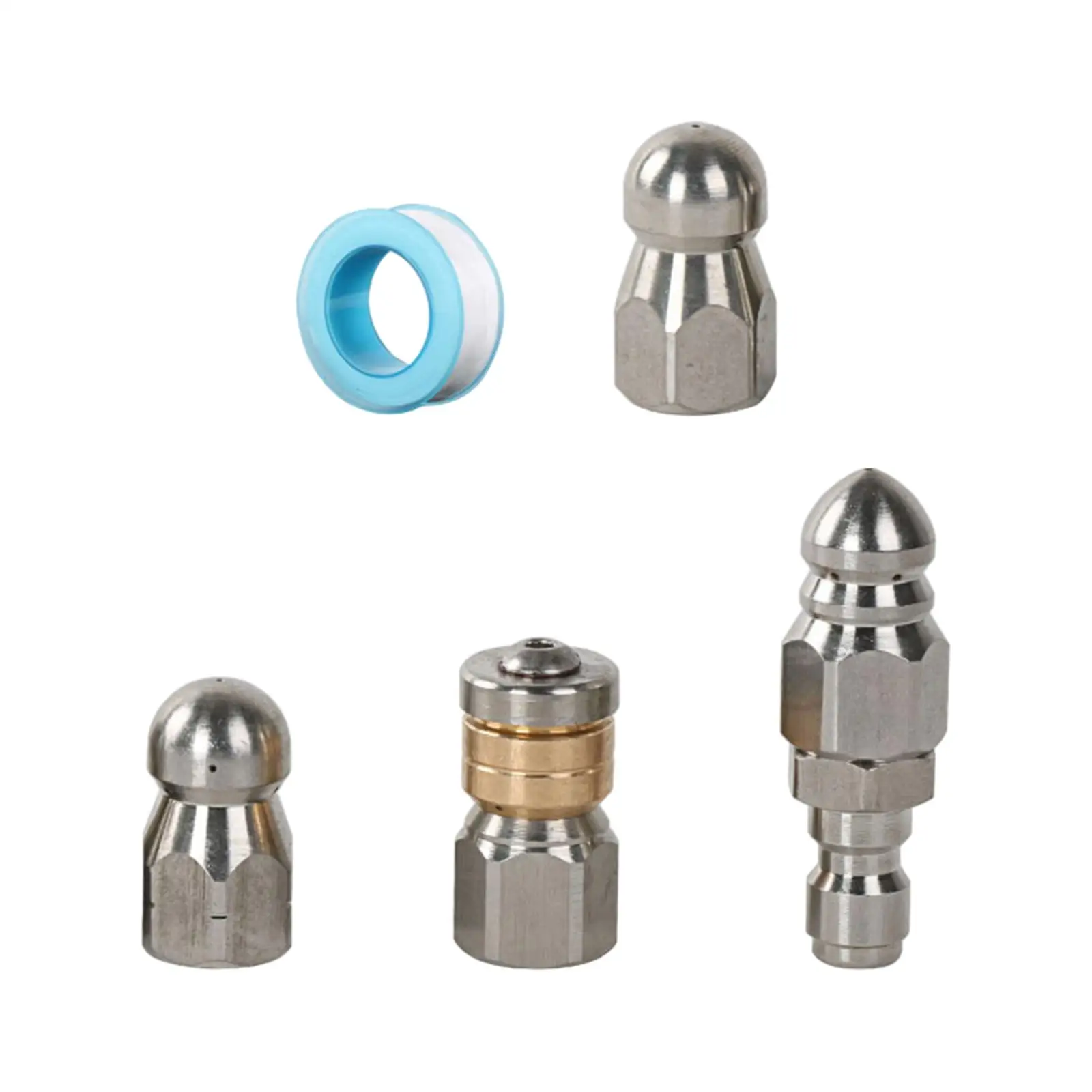 4x Sewer Jetter Nozzle Pressure Cleaning Pipe Jet Steel 1/4 inch Female Rotating Sewer Jet Hose Nozzle Quick Connector Supplies