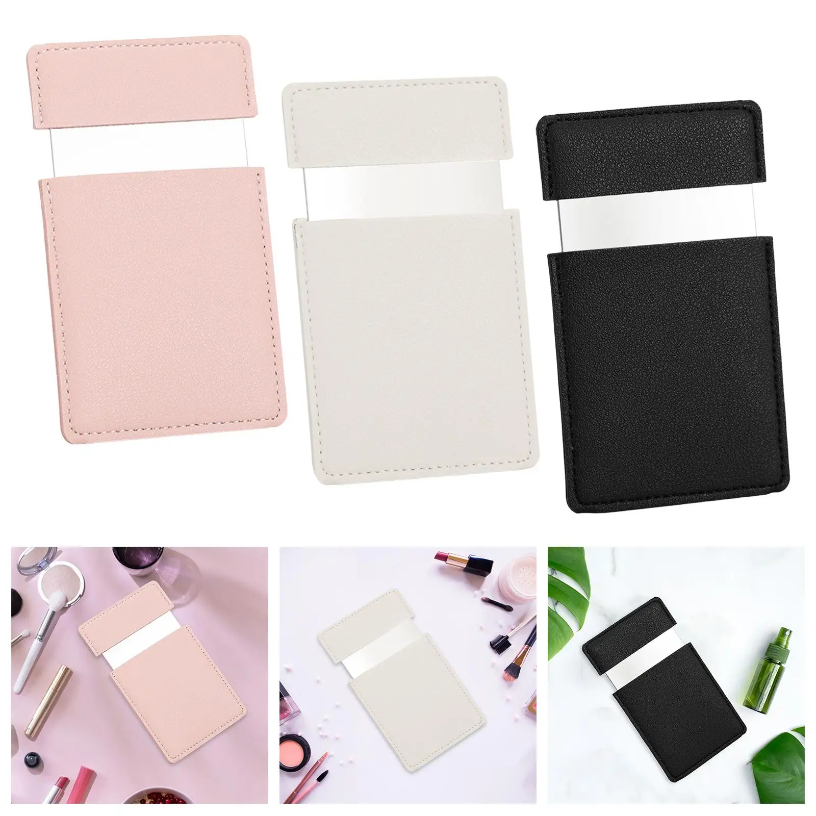 Stainless Steel Square Mirror Travel Size Outdoor Shatterproof Compact Mirror Camping Small Travel Mirror with PU Leather Cover