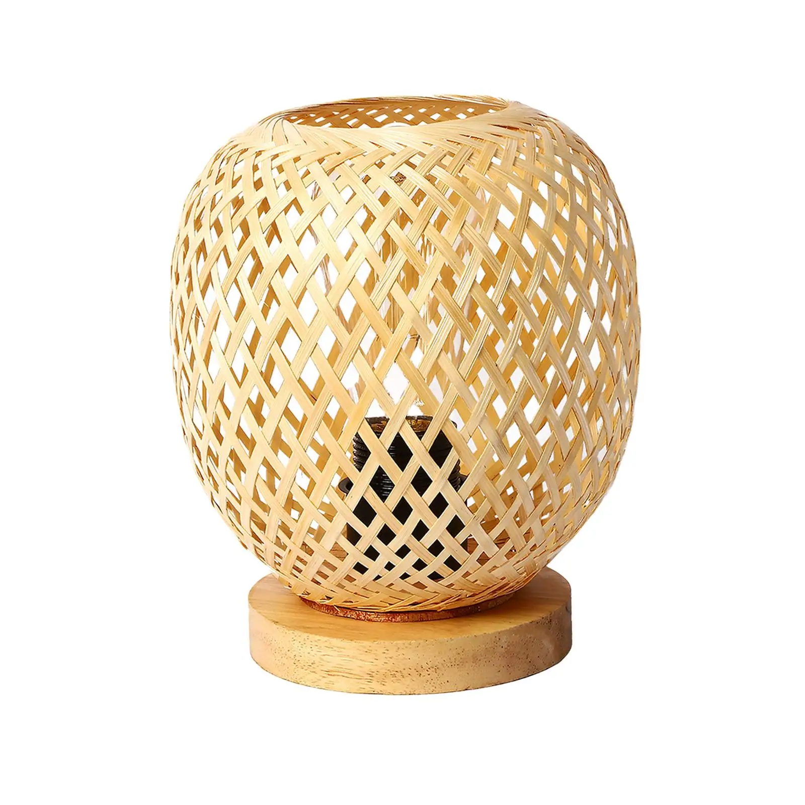 Rattan Table Lamps Standing Lamp Desk Lamp Decorative Devices W/ Wooden Base Rustic for Bedside Home Photo Props Bedroom US Plug