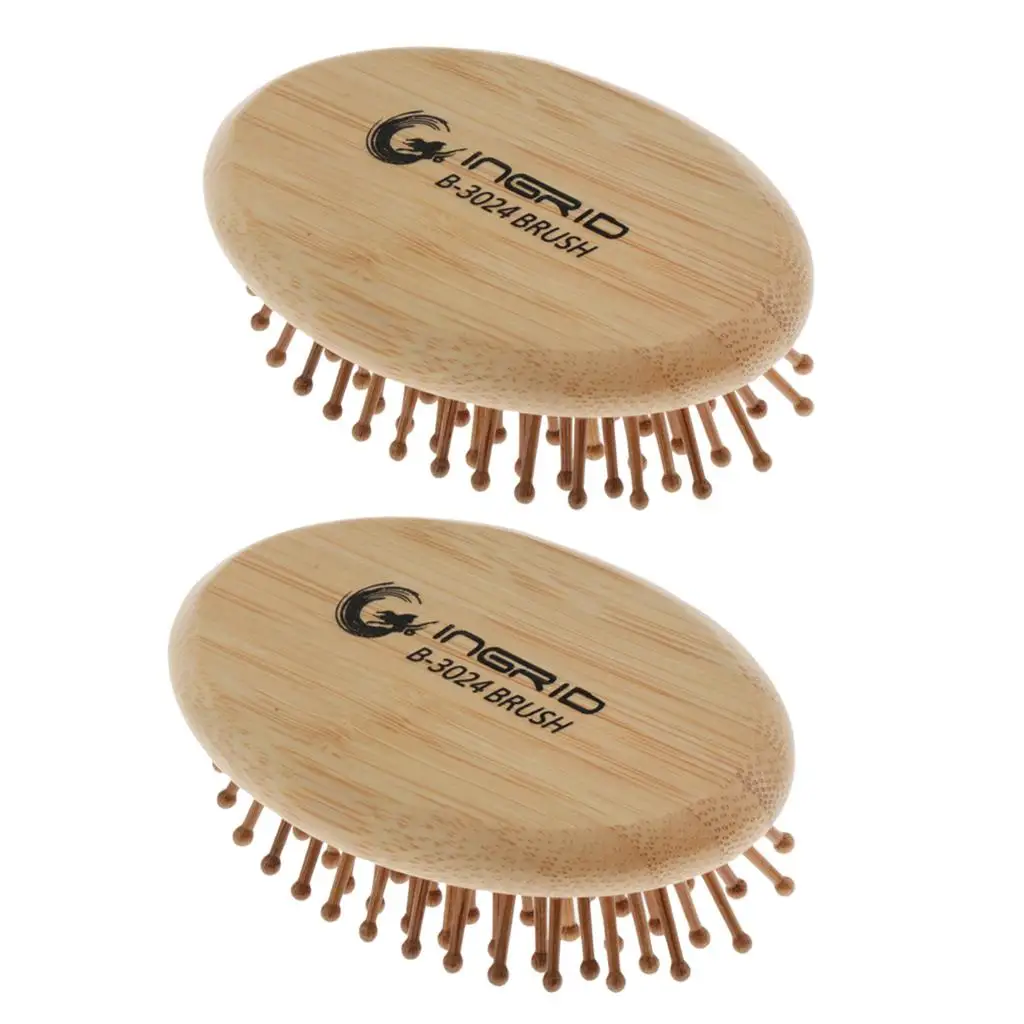 2x Antistatic Wooden Paddle Brush Oval  Hairbrush For Shiny Silky