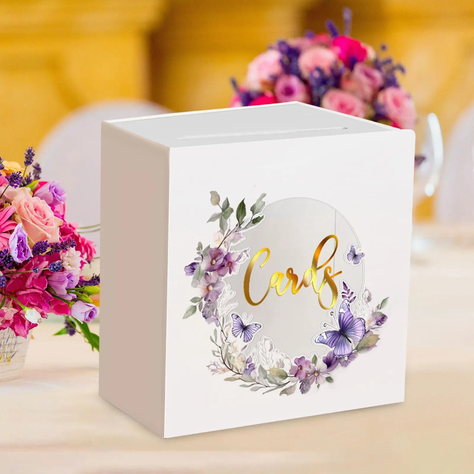 Wedding Acrylic Card Box with Slot Floral Print Durable Elegant Modern Exquisite Envelope Card Holder for Party Money Box