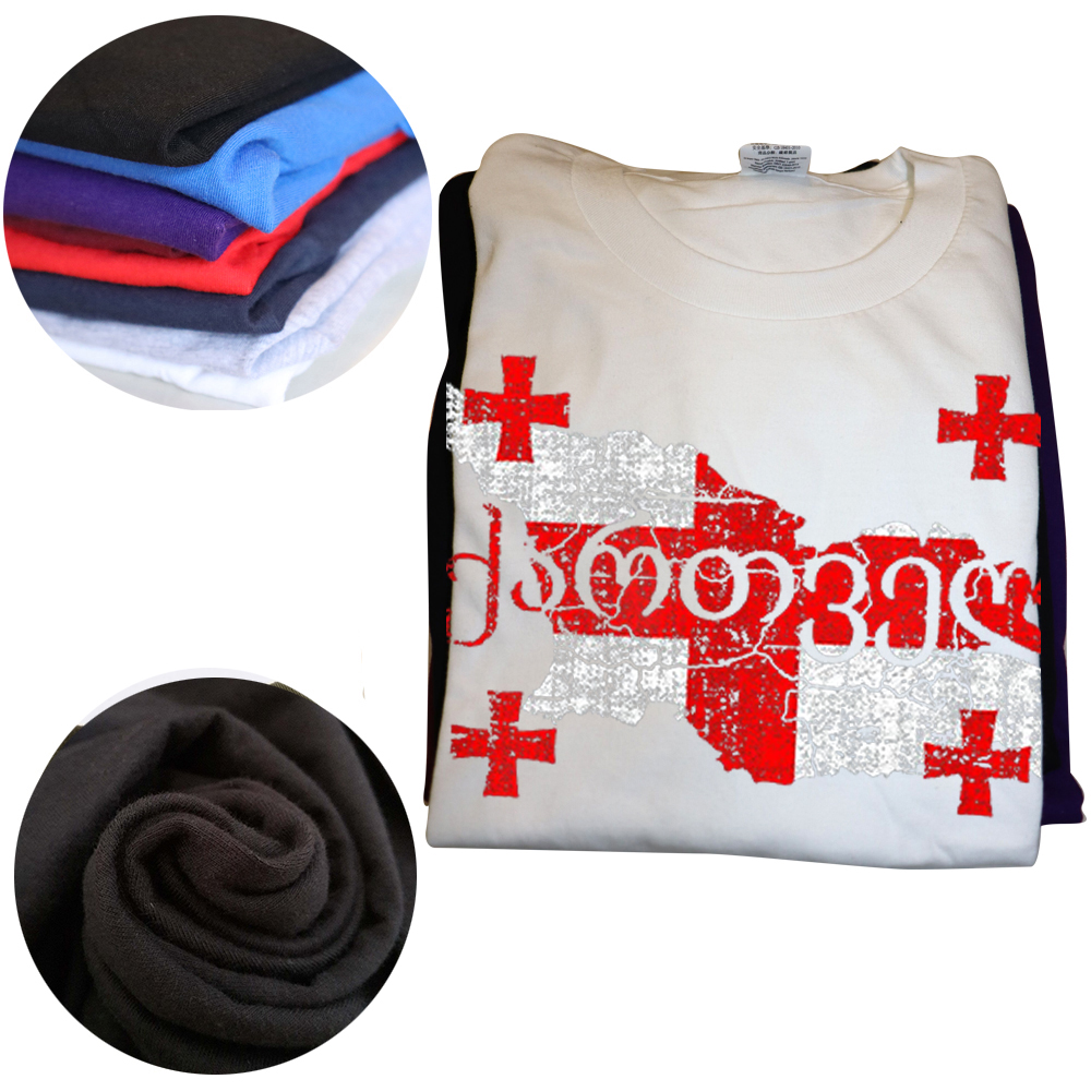 100% Baumwolle georgische Karte und Flagge Souvenir Distressed Georgia T-Shirt Männer Frauen Unisex T-Shirts losen Stil – Detail 4