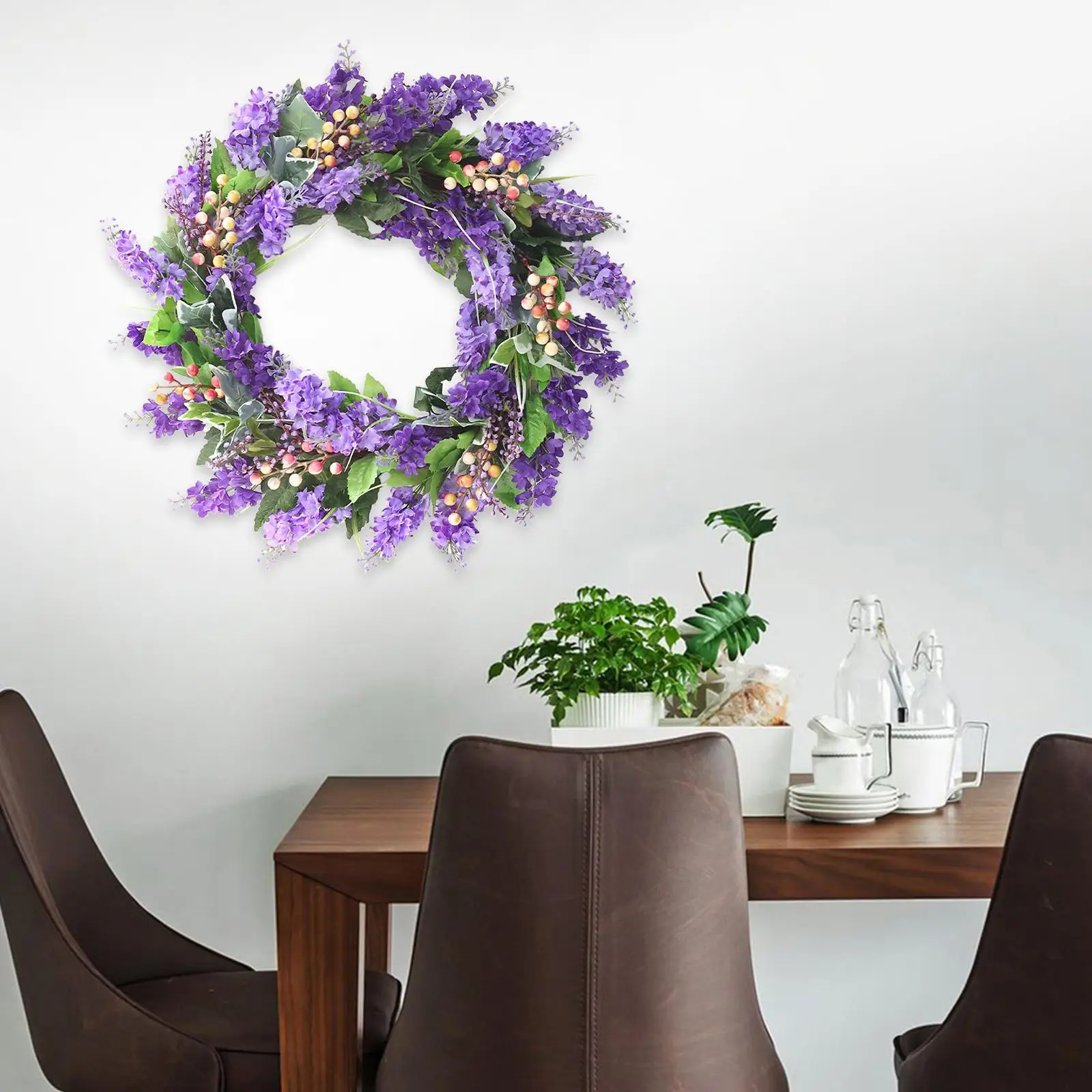 Round Lavender Wreath Artificial Flower Wreath for Wedding Home Decorations