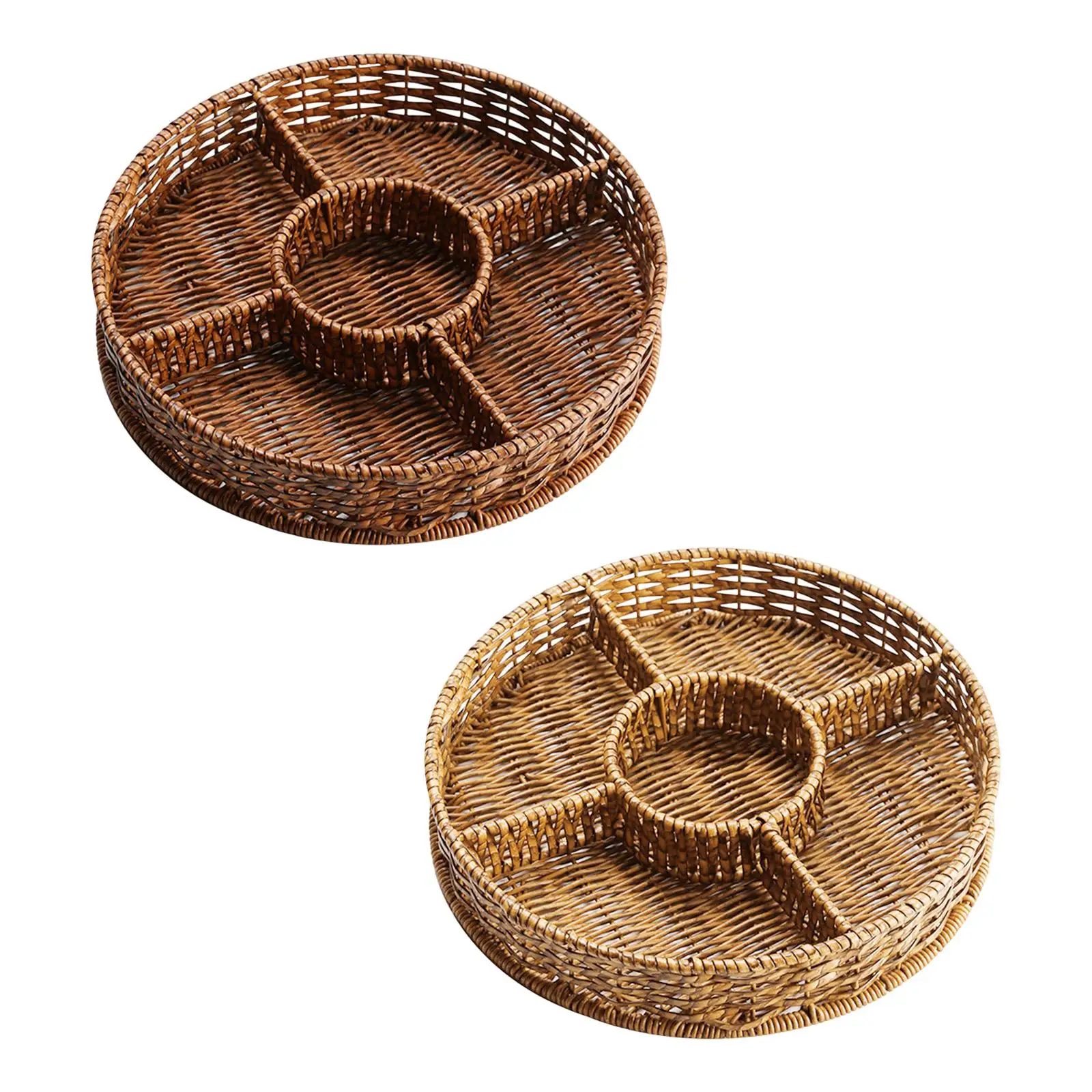 Round Woven Serving Tray Food Basket Imitation Rattan Woven Tray for Bathroom Dining Room