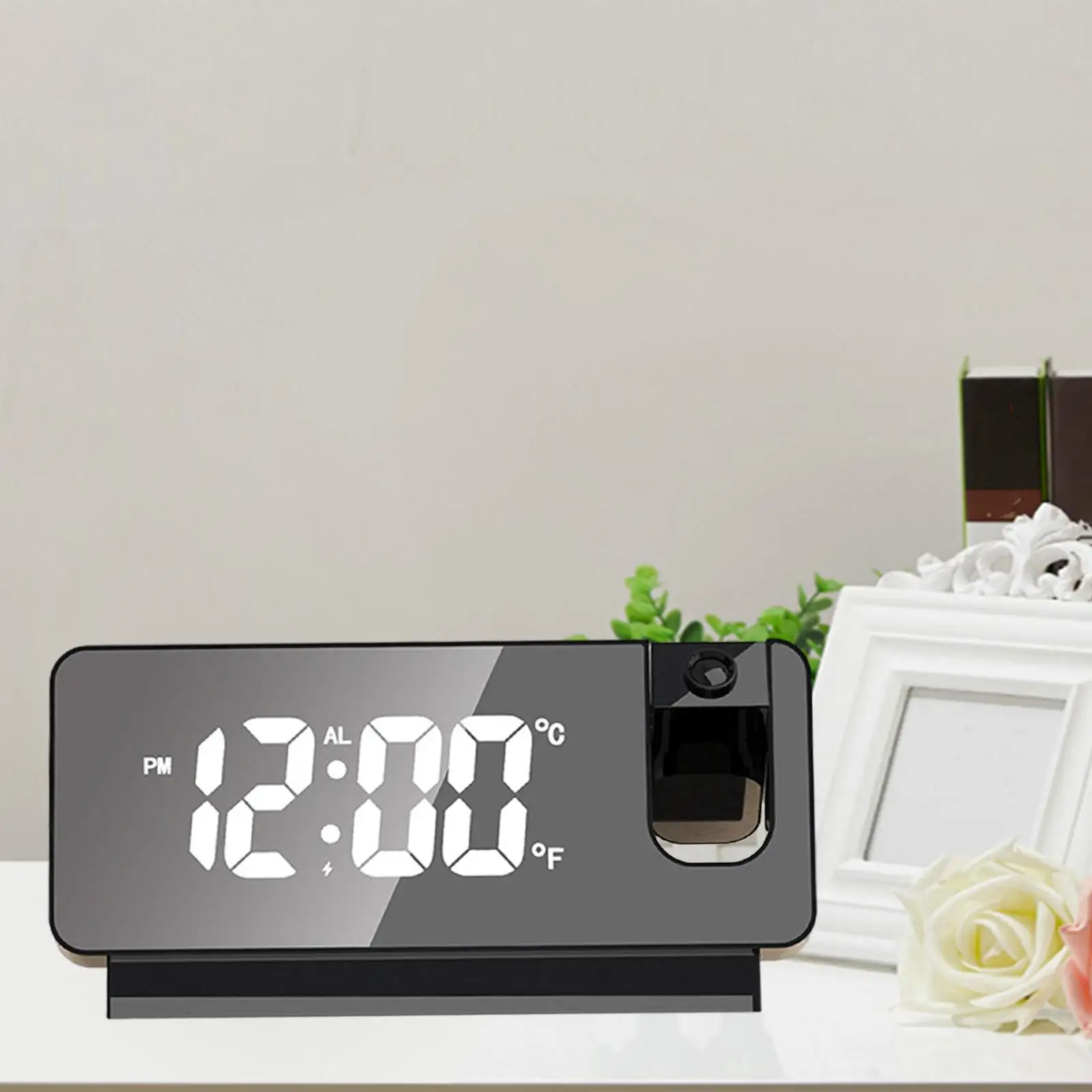 LED Projector Alarm Clock Mute Mirror Surface Wall Ceiling USB Desktop Clock for Kids Students Large Display Dimmable Brigtness