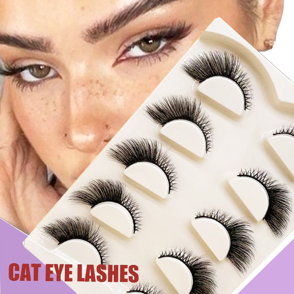 Best of 5 Pairs Fake Eyelashes Cat Eye Natural Tapered Half Lashes Fox Eye Winged Cat Eye Mink Lashes Extension Makeup Faux Cils Reviews & Tips