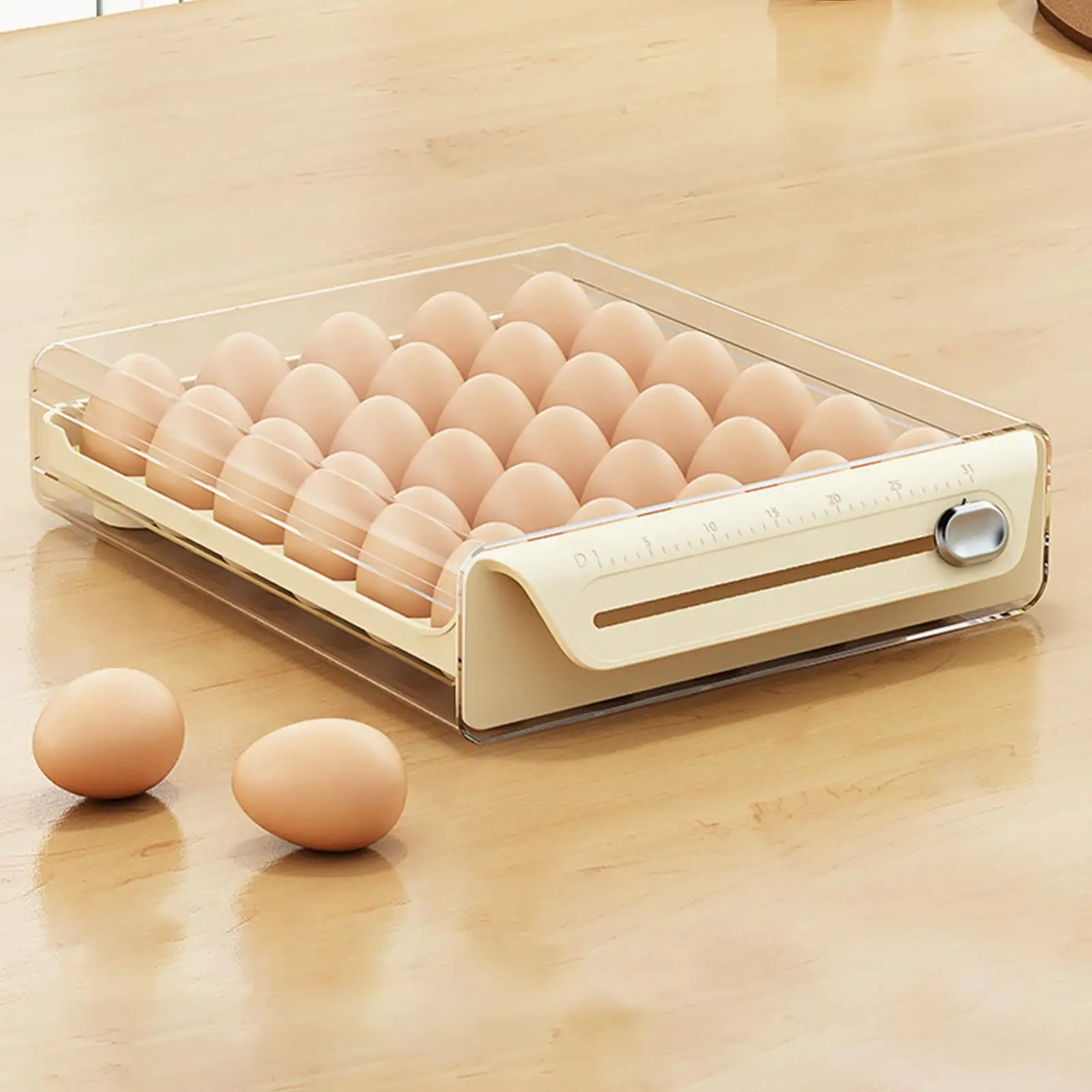 Egg Holder with Time Scale Reusable Eggd Tray with Drawer Egg Organizer for Refrigerator Dining Table Kitchen Freezer Pantry