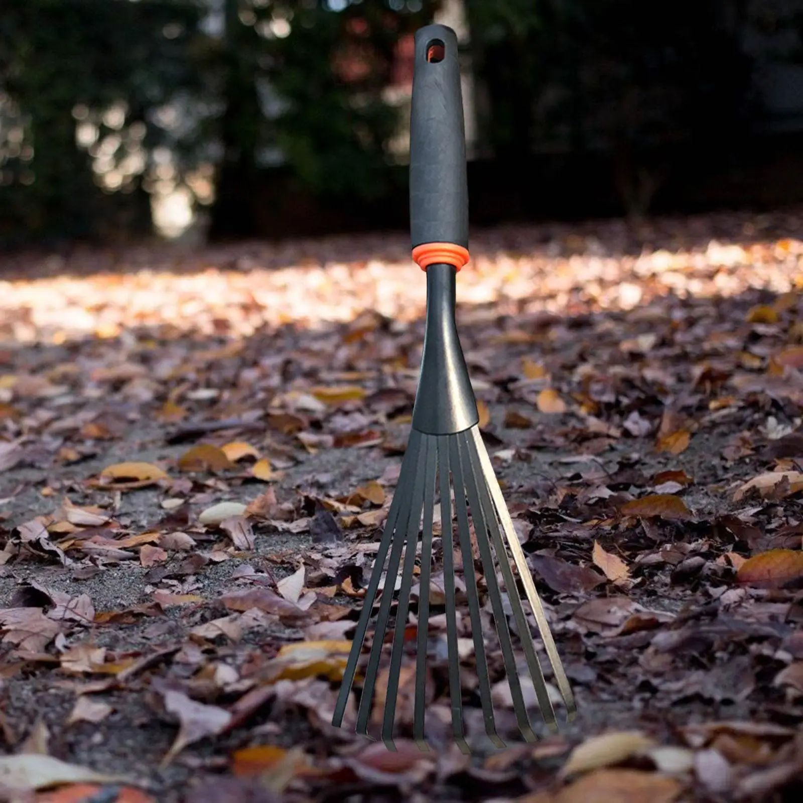 Metal Shrub Rake Small Garden Rake 9 Tines Leaf Rake for Gardening Spreading Mulch Shrub Loosening Soil Courtyard