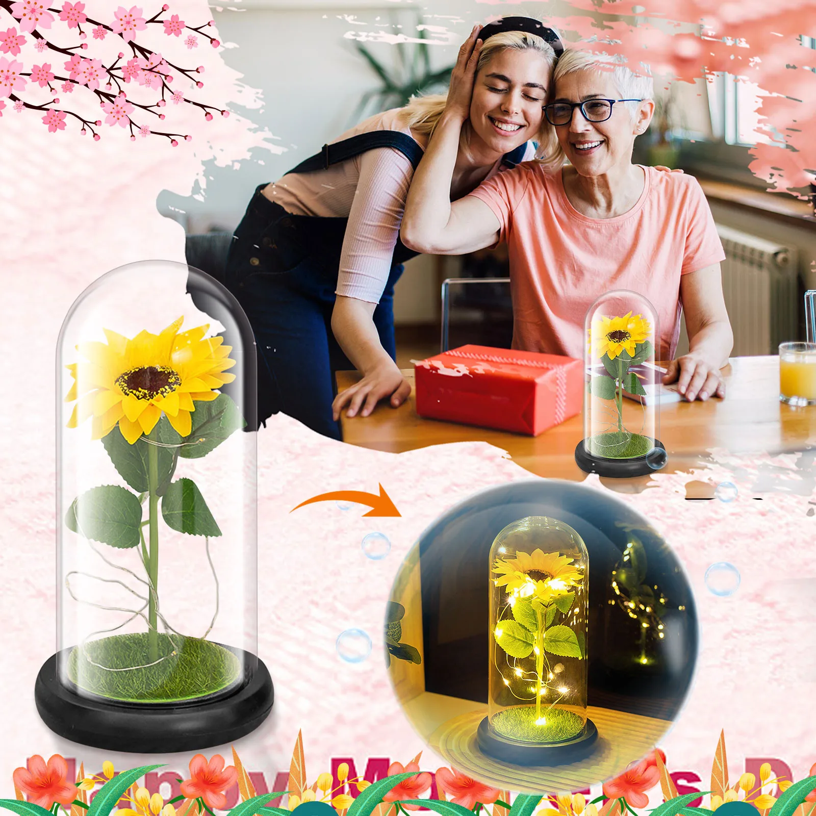 Flores artificiales, girasol eterno, luz LED, La Bella Bestia, cubierta de  vidrio, decoración para el hogar, cumpleaños, Festival, regalos, # t2g -  AliExpress