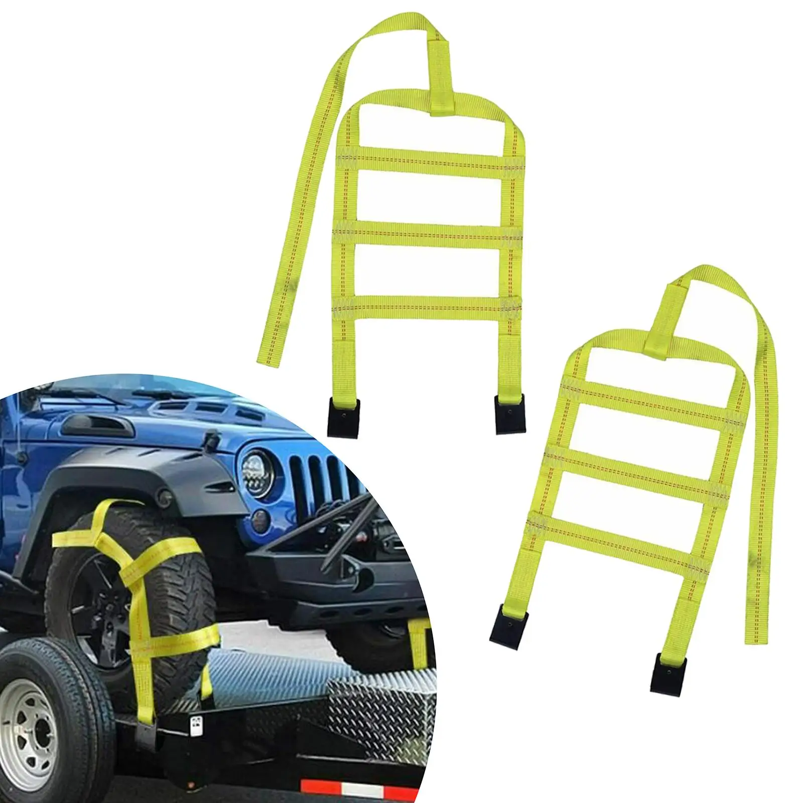 Tow Straps/ with Flat Hooks /Net Basket/ Heavy Duty /Adjustable/ Yellow/ Universal/ Car Basket Straps/ for 14-17inch Tires