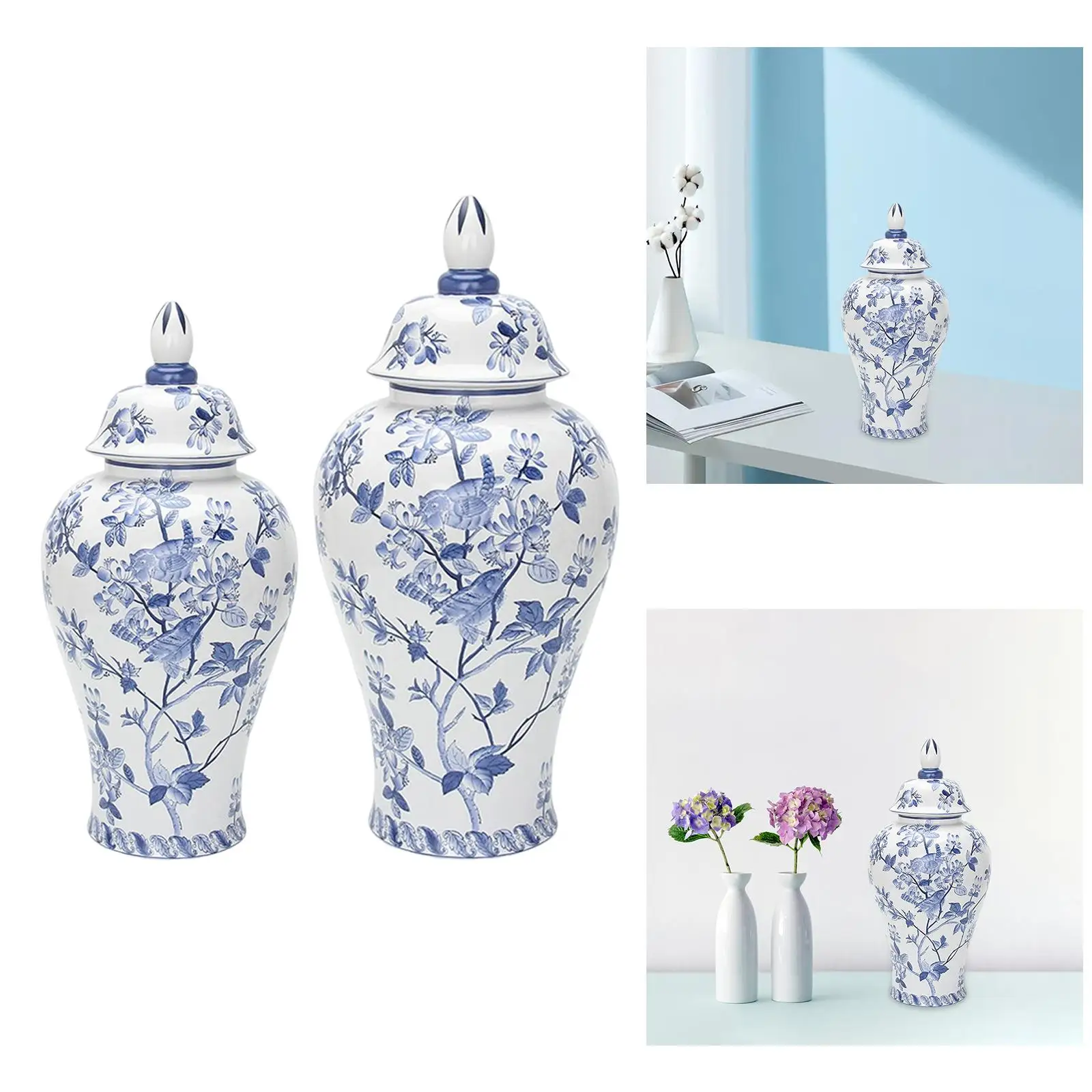 Porcelain Ginger Jar Floral Arrangement Desk Ceramic Flower Vase for Bedroom