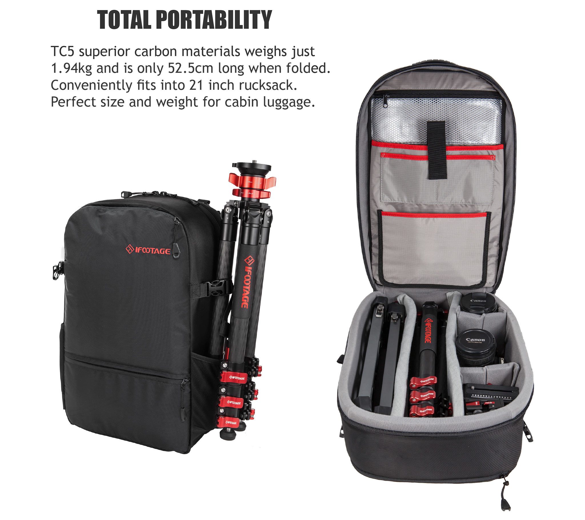 Description Picture 4 of itemIFOOTAGE TA5S/TC5S/TA6S/TC6S/TC7/TC9 Professional Tripod Gazelle Series 3 Sections Carbon Fiber Camera Tripods  for CANON DSLR