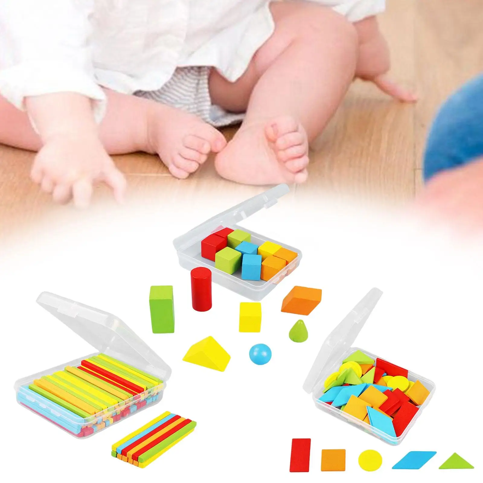 Wood Geometric Shapes Blocks Set Sorting Stacking Toys Montessori for Game