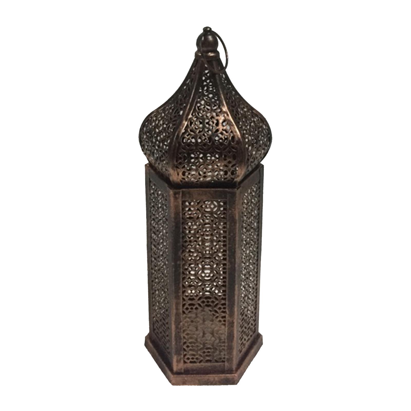 Christmas New Retro Wrought Iron Hollow Wind Lantern Moroccan Decorative Ornaments Atmosphere Props Led Small Lantern