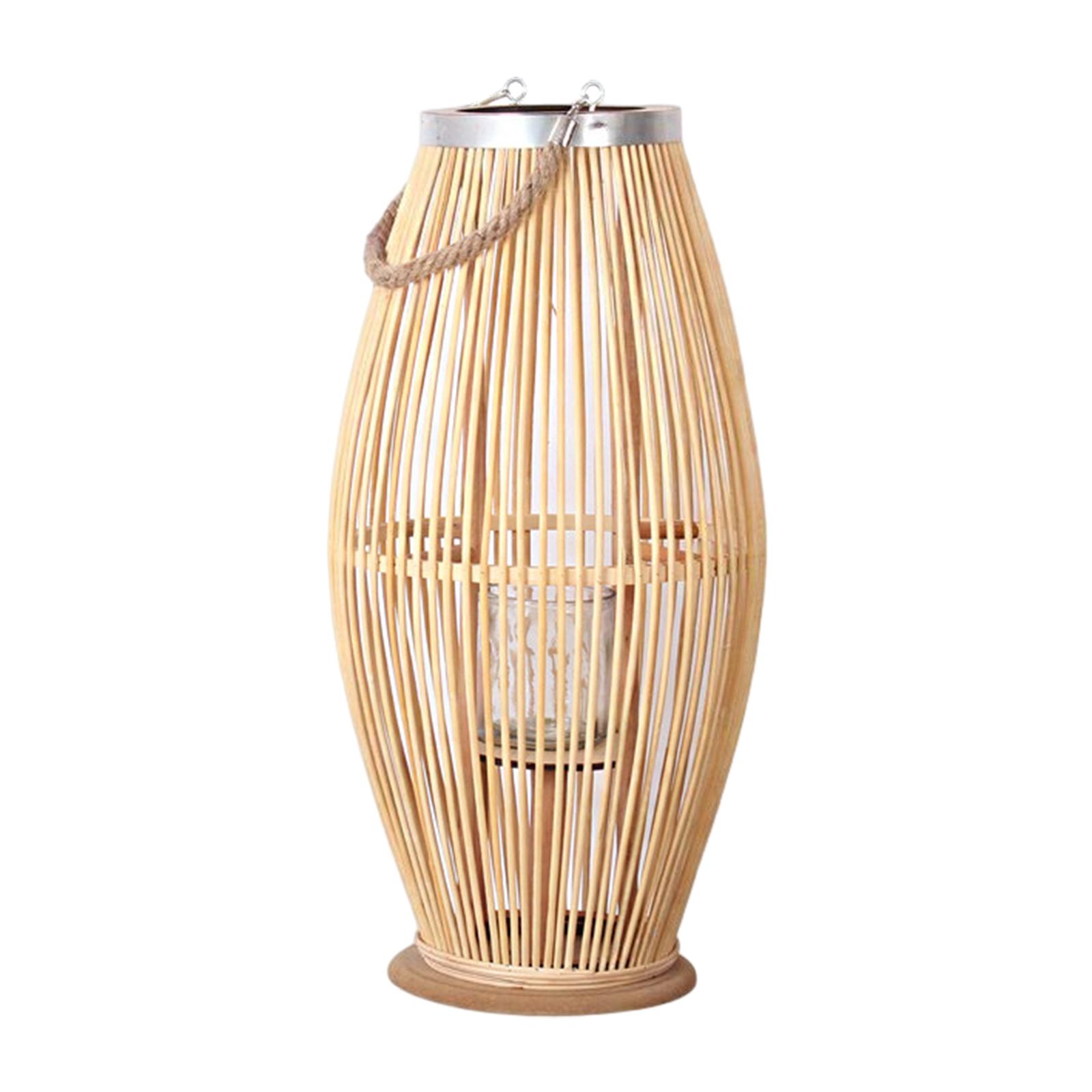 Bamboo Lantern Candle Holder Wind Lamp Nordic Decorative Candlestick Candle Stand Hanging for Outdoor Wedding Home Party Indoor