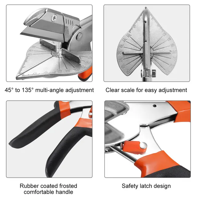 BAOLIAN Miter Shears，Sharp Multi Angle Scissors, Adjustable From 45 ° to  135 ° Quarter Round Cutting Tool, Used to Cut Trunking Plastic，Rubber, PVC