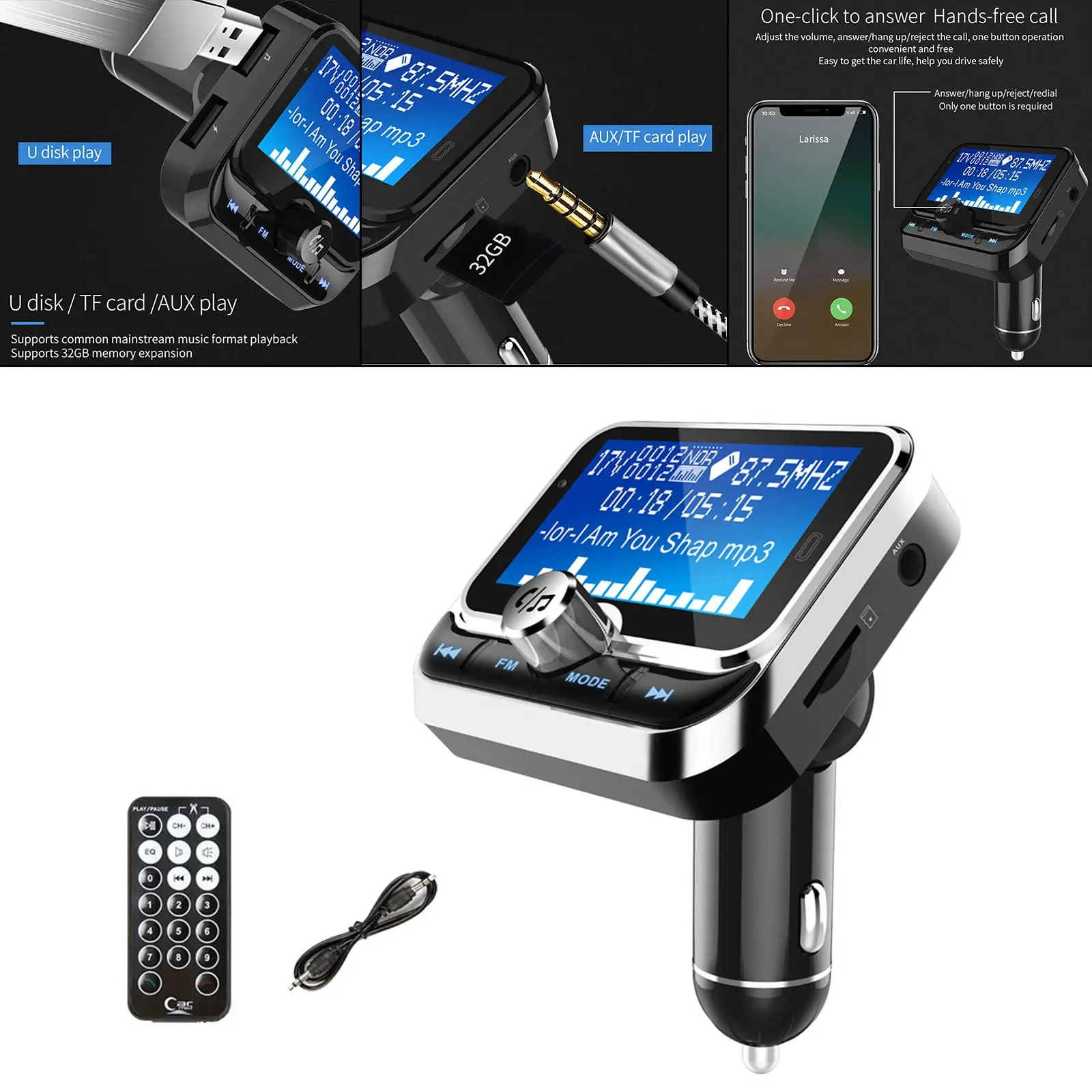 Bluetooth FM Transmitter Creative SD/TF Card FM Modulator LCD Display Car Charger MP3 Player Dual USB Handsfree Calling
